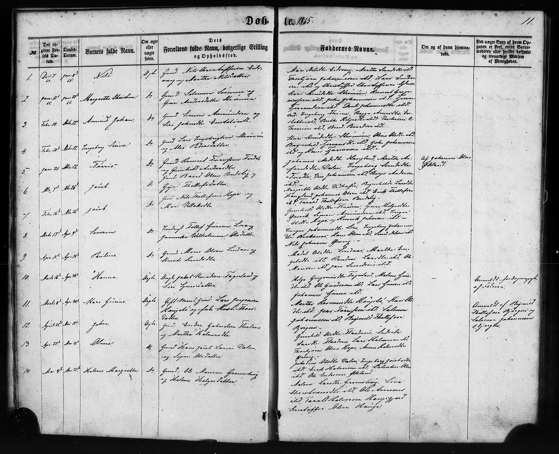 Sveio Sokneprestembete, AV/SAB-A-78501/H/Haa: Parish register (official) no. C 1, 1862-1880, p. 11
