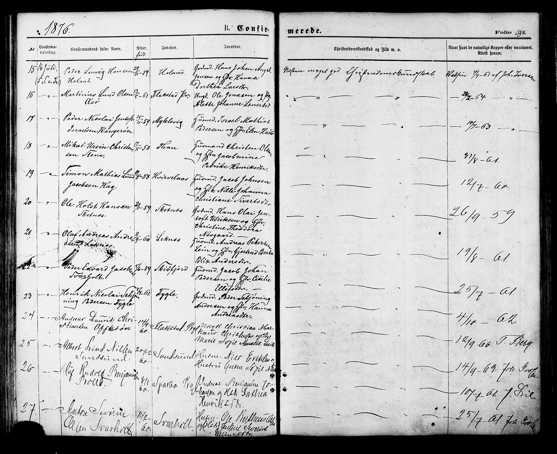 Ministerialprotokoller, klokkerbøker og fødselsregistre - Nordland, AV/SAT-A-1459/881/L1166: Parish register (copy) no. 881C03, 1876-1885, p. 94