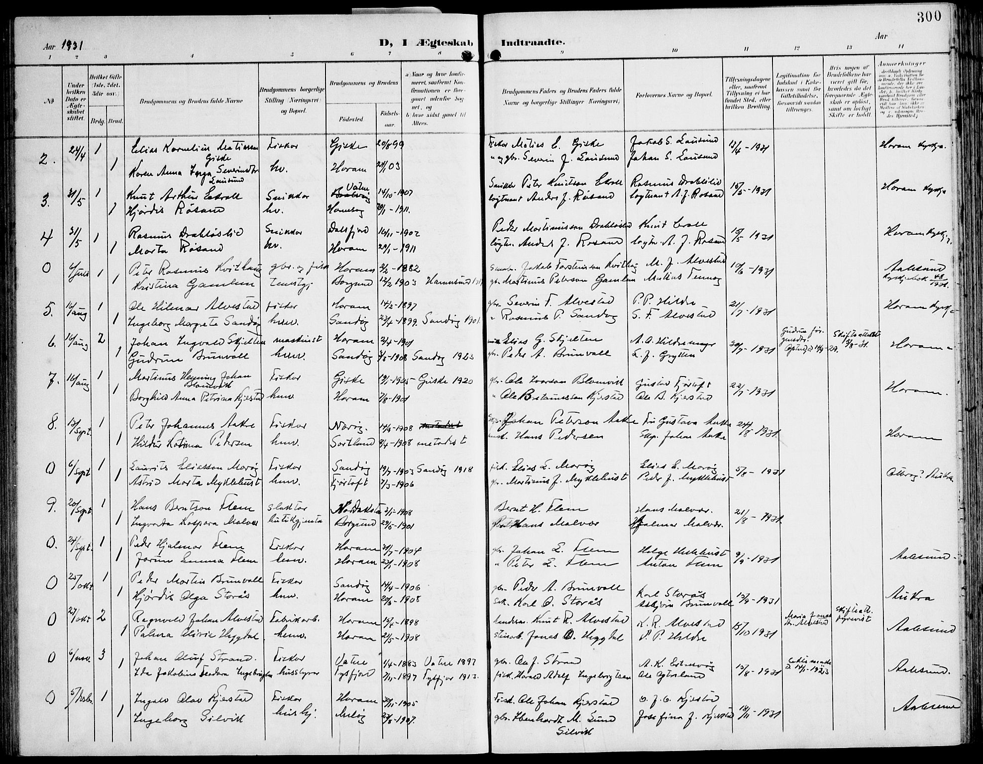 Ministerialprotokoller, klokkerbøker og fødselsregistre - Møre og Romsdal, AV/SAT-A-1454/536/L0511: Parish register (copy) no. 536C06, 1899-1944, p. 300