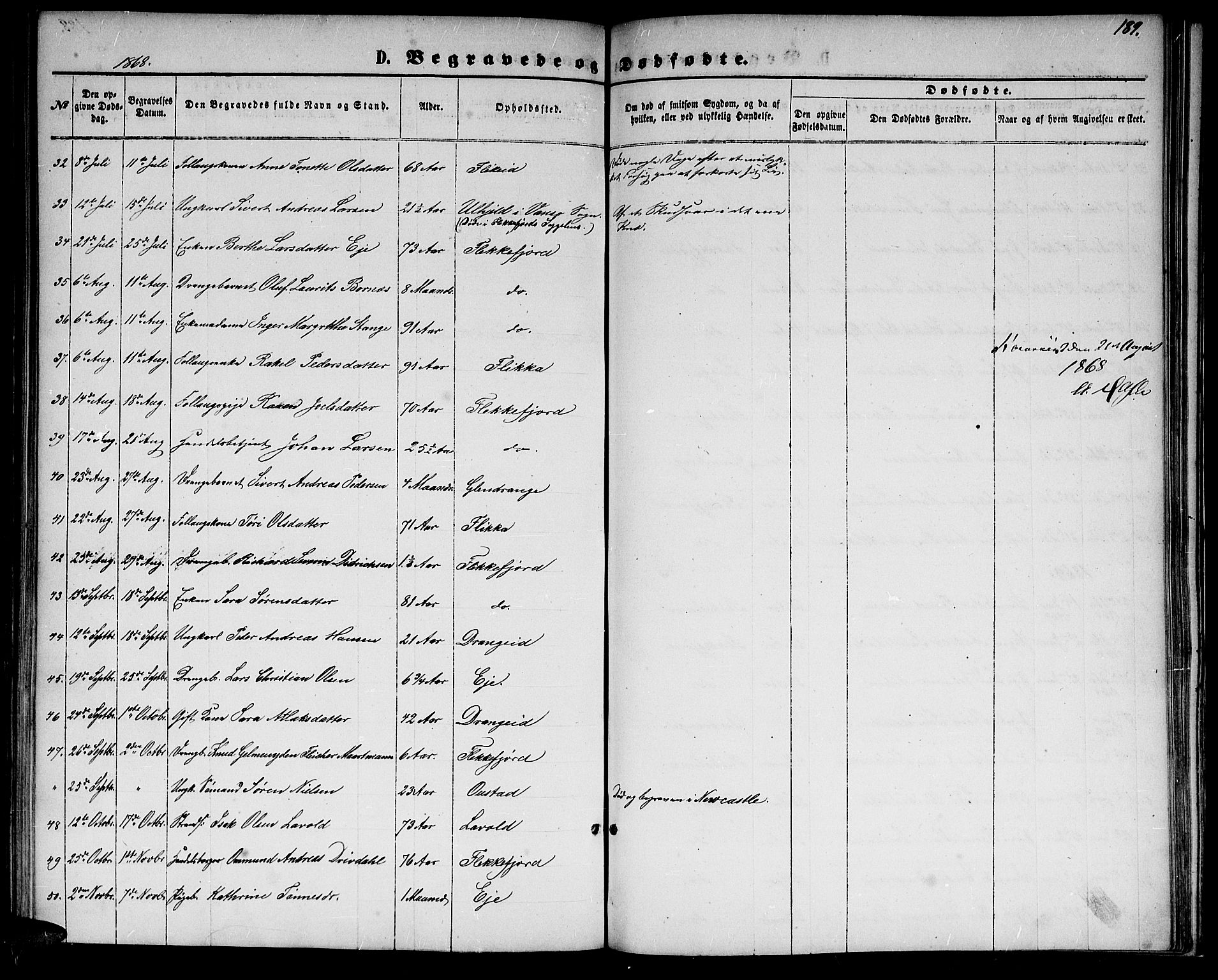 Flekkefjord sokneprestkontor, SAK/1111-0012/F/Fb/Fbc/L0006: Parish register (copy) no. B 6, 1866-1879, p. 189