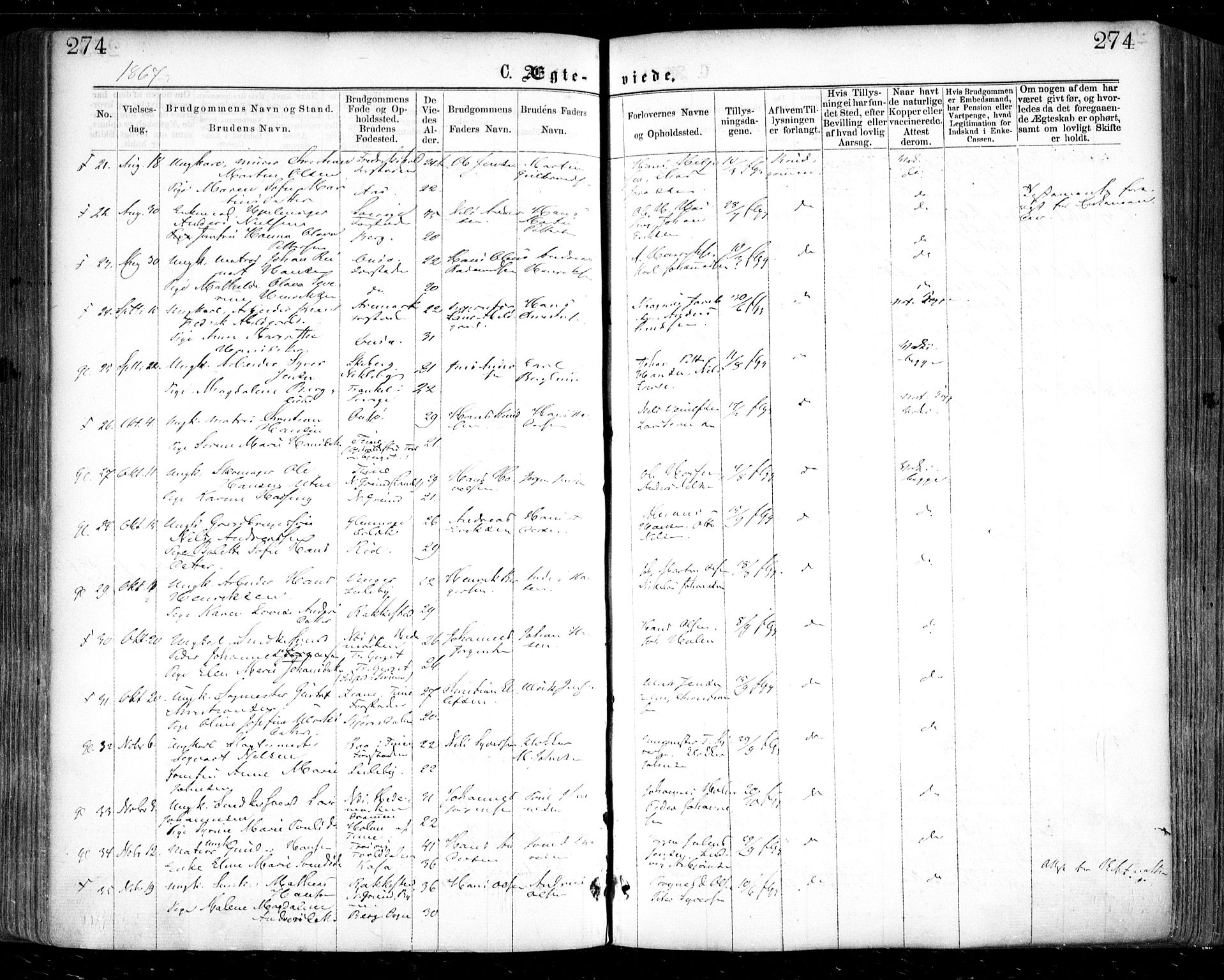 Glemmen prestekontor Kirkebøker, AV/SAO-A-10908/F/Fa/L0008: Parish register (official) no. 8, 1862-1871, p. 274