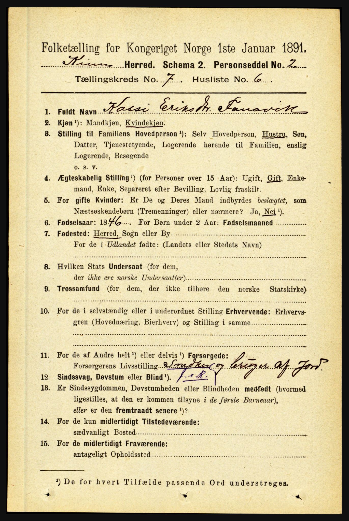 RA, 1891 census for 1437 Kinn, 1891, p. 2716