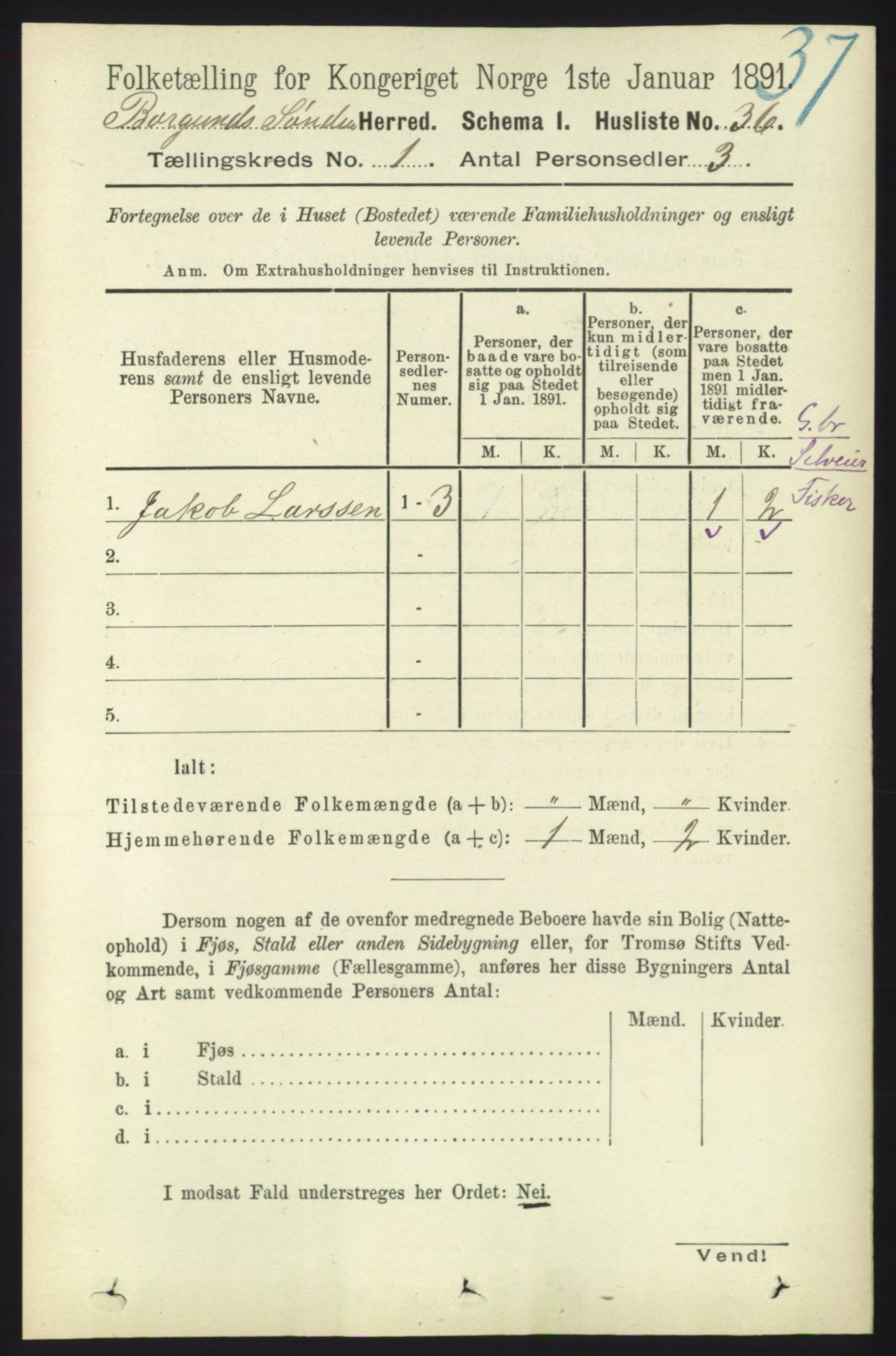 RA, 1891 census for 1531 Borgund, 1891, p. 96