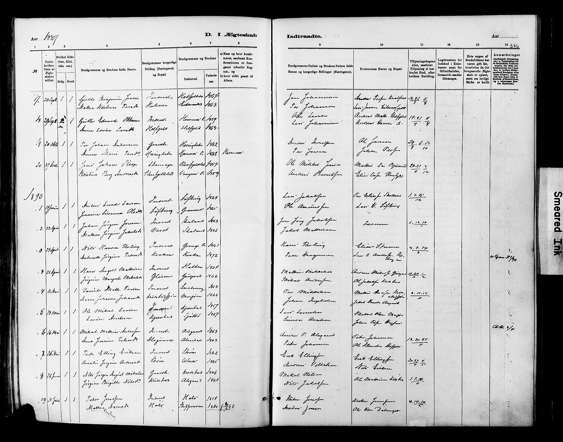 Ministerialprotokoller, klokkerbøker og fødselsregistre - Nordland, AV/SAT-A-1459/820/L0295: Parish register (official) no. 820A16, 1880-1896, p. 306