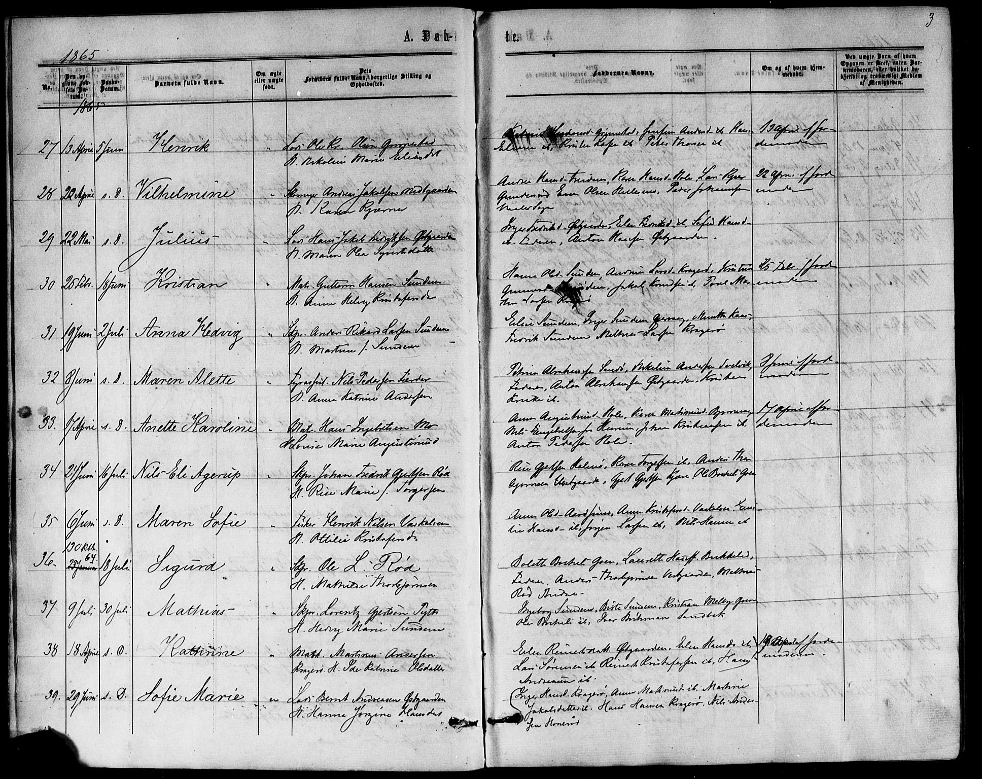 Nøtterøy kirkebøker, AV/SAKO-A-354/F/Fb/L0001: Parish register (official) no. II 1, 1865-1878, p. 3