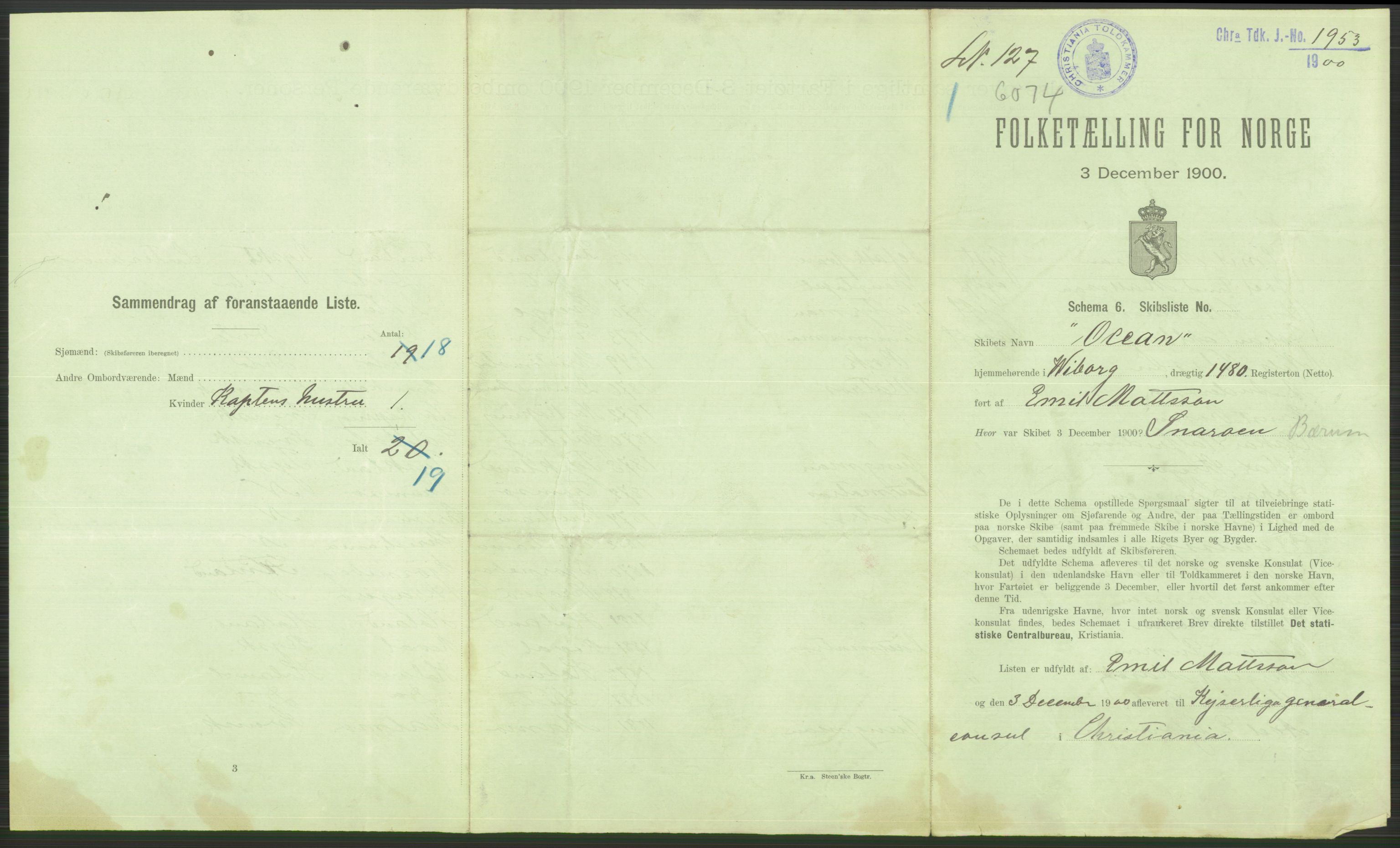 RA, 1900 Census - ship lists from ships in Norwegian harbours, harbours abroad and at sea, 1900, p. 365