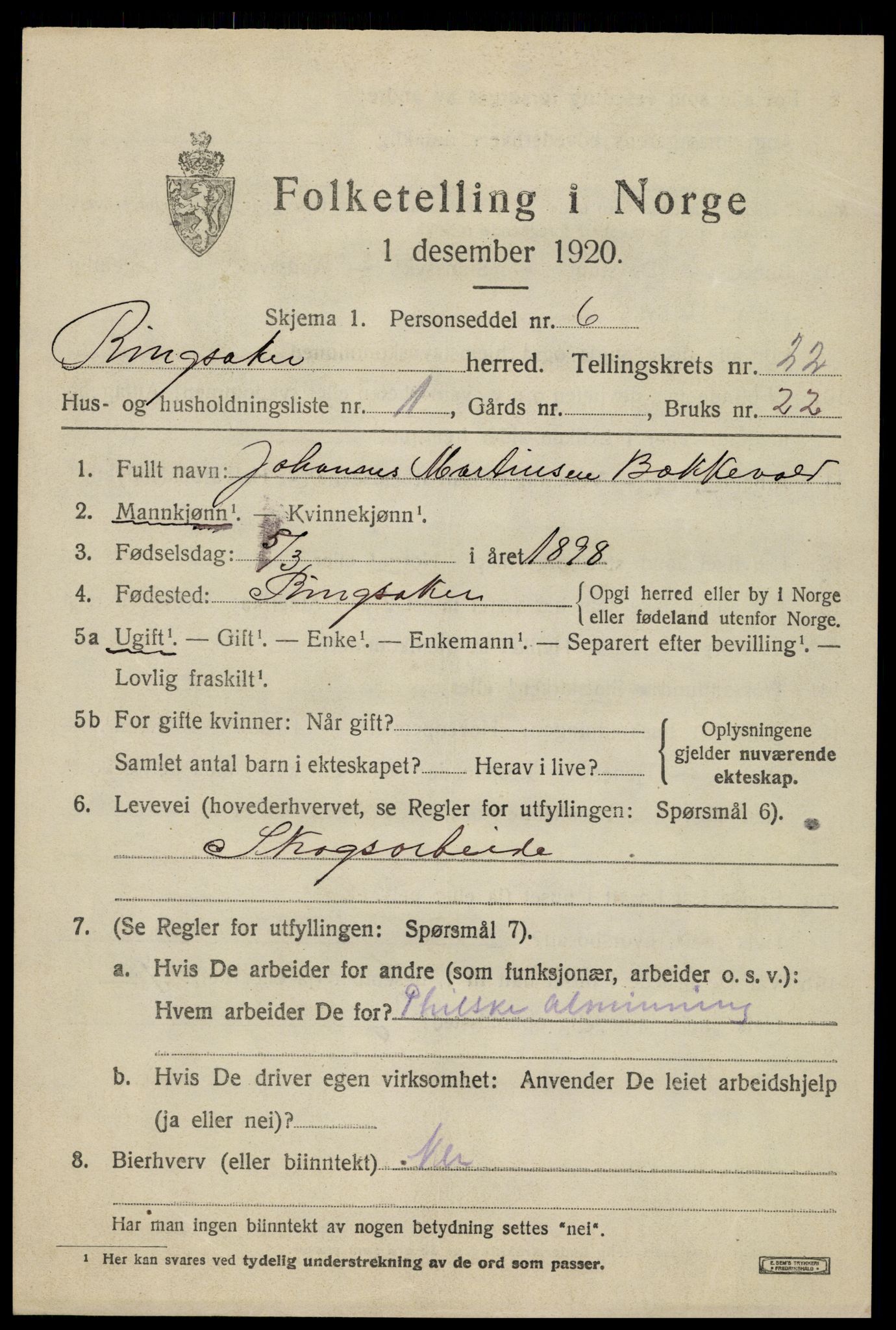 SAH, 1920 census for Ringsaker, 1920, p. 29628