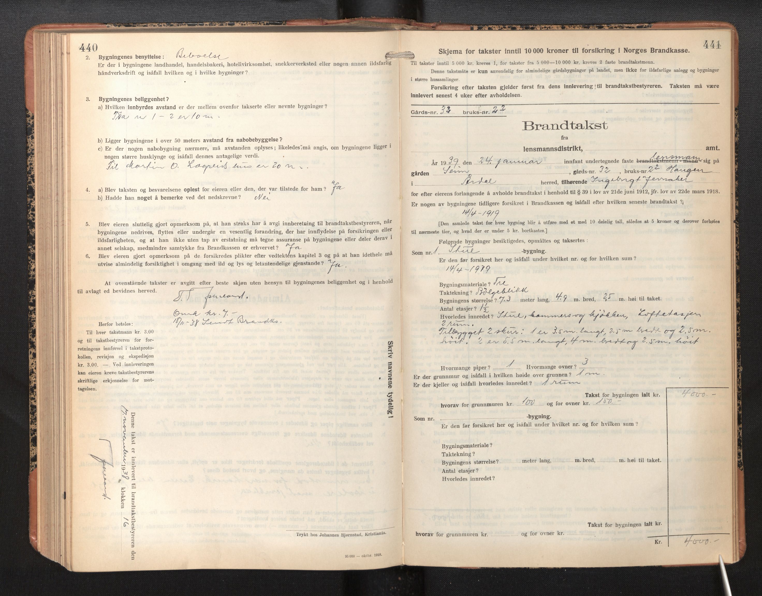 Lensmannen i Årdal, AV/SAB-A-30501/0012/L0010: Branntakstprotokoll, skjematakst, 1926-1939, p. 440-441