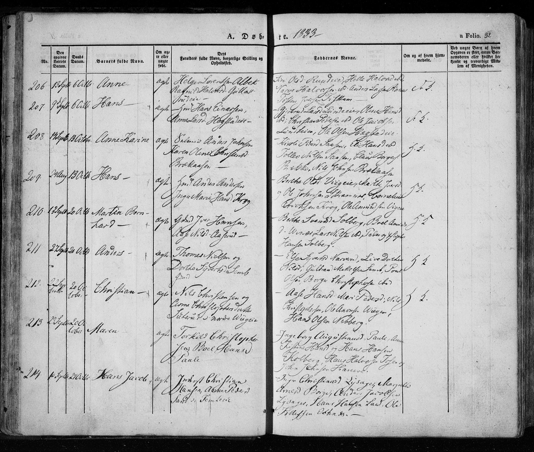 Eiker kirkebøker, AV/SAKO-A-4/F/Fa/L0013a: Parish register (official) no. I 13A, 1832-1845, p. 32