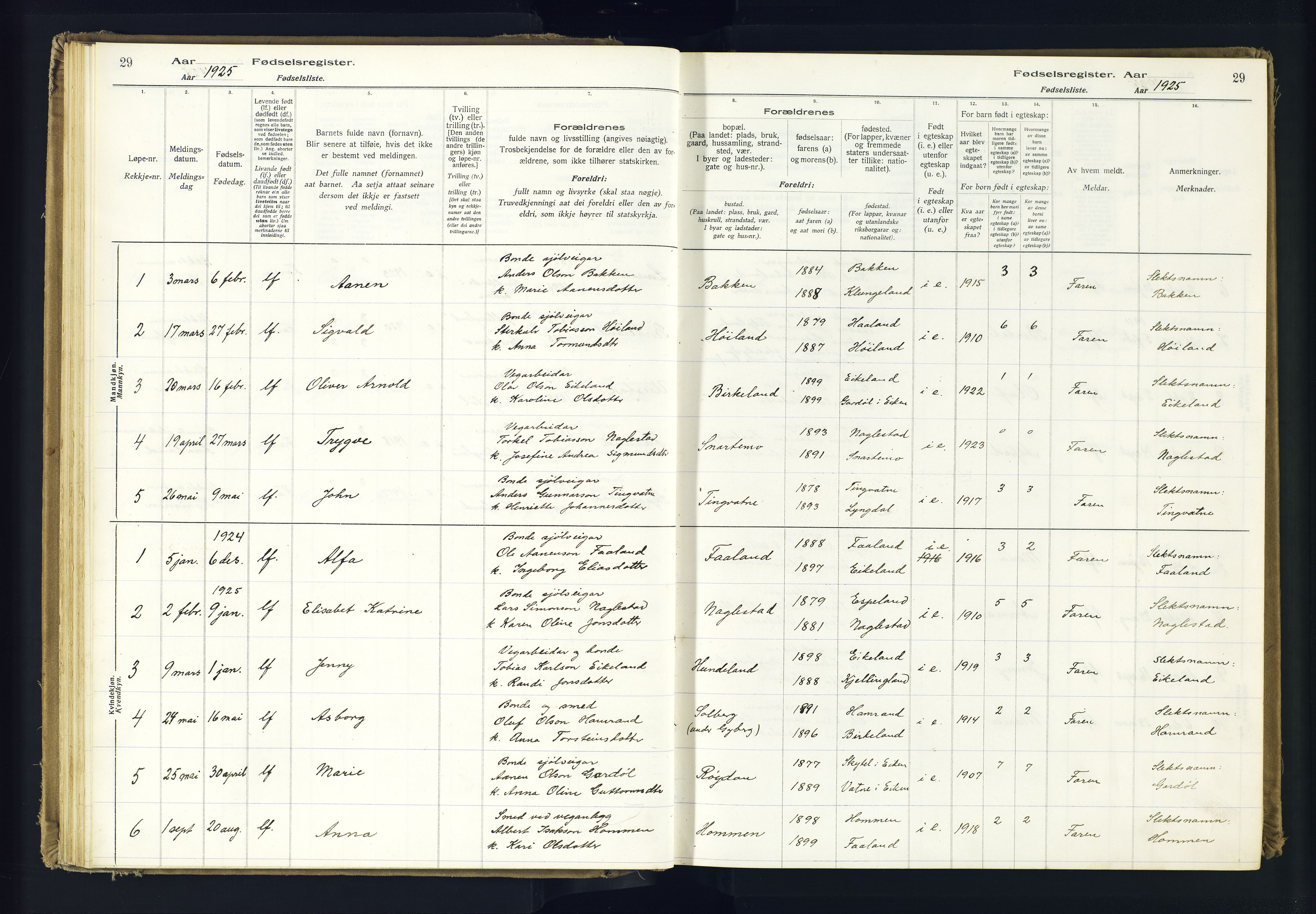 Hægebostad sokneprestkontor, SAK/1111-0024/J/Ja/L0001: Birth register no. II.6.7, 1916-1982, p. 29