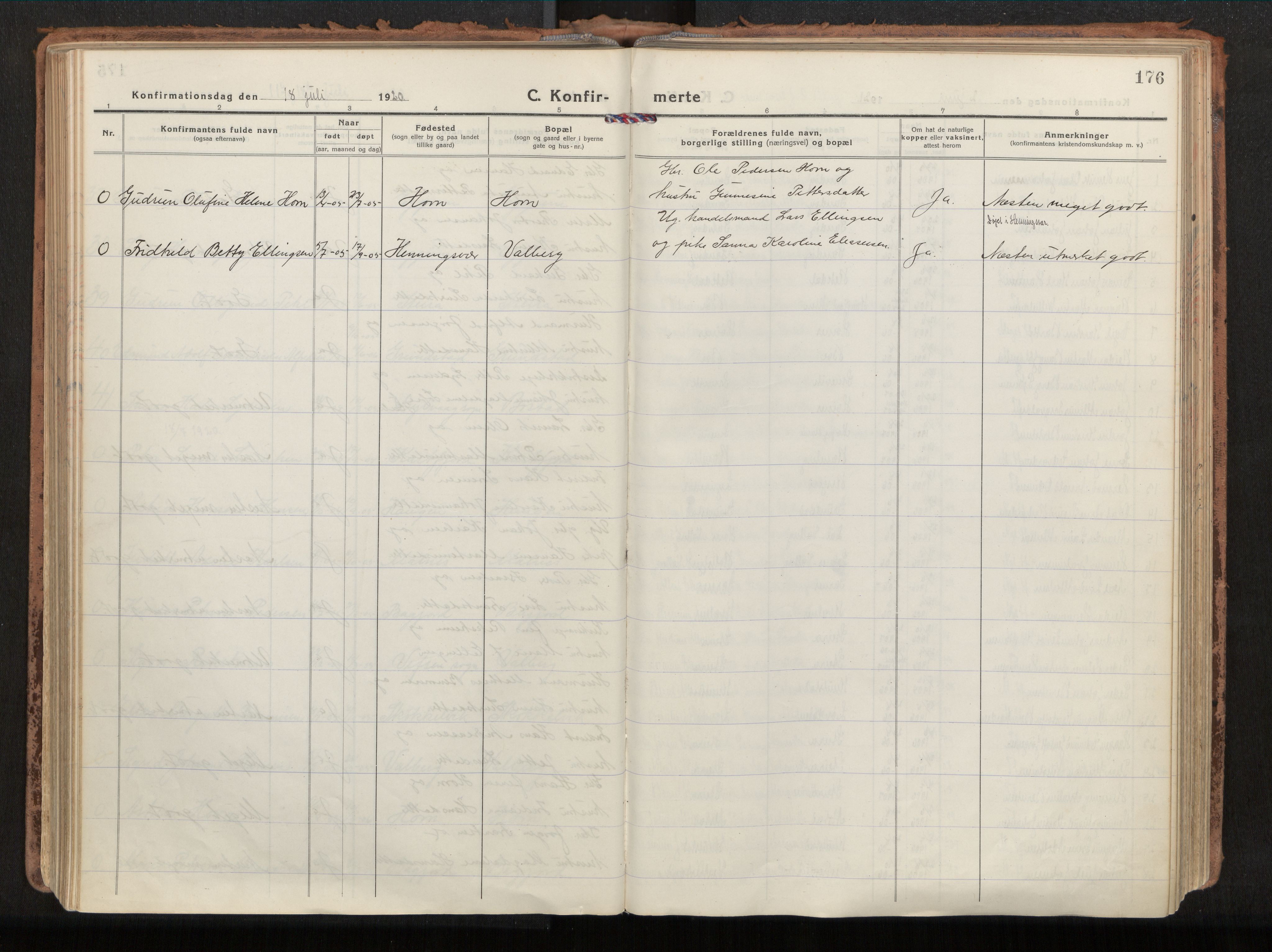 Ministerialprotokoller, klokkerbøker og fødselsregistre - Nordland, SAT/A-1459/880/L1136: Parish register (official) no. 880A10, 1919-1927, p. 176