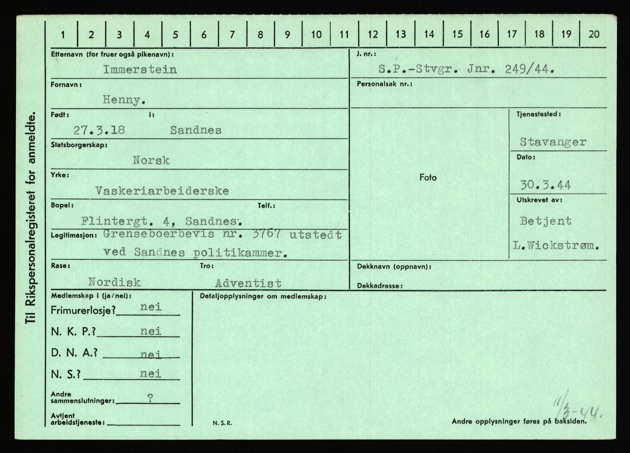 Statspolitiet - Hovedkontoret / Osloavdelingen, AV/RA-S-1329/C/Ca/L0007: Hol - Joelsen, 1943-1945, p. 2238