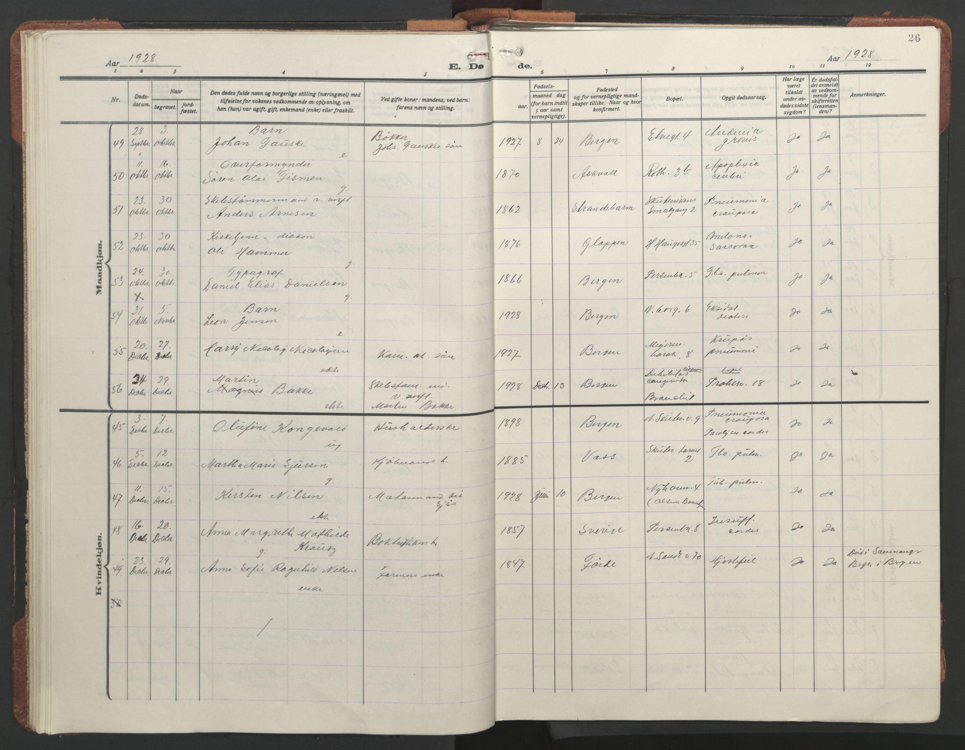 Sandviken Sokneprestembete, AV/SAB-A-77601/H/Hb/L0018: Parish register (copy) no. E 2, 1926-1962, p. 25b-26a