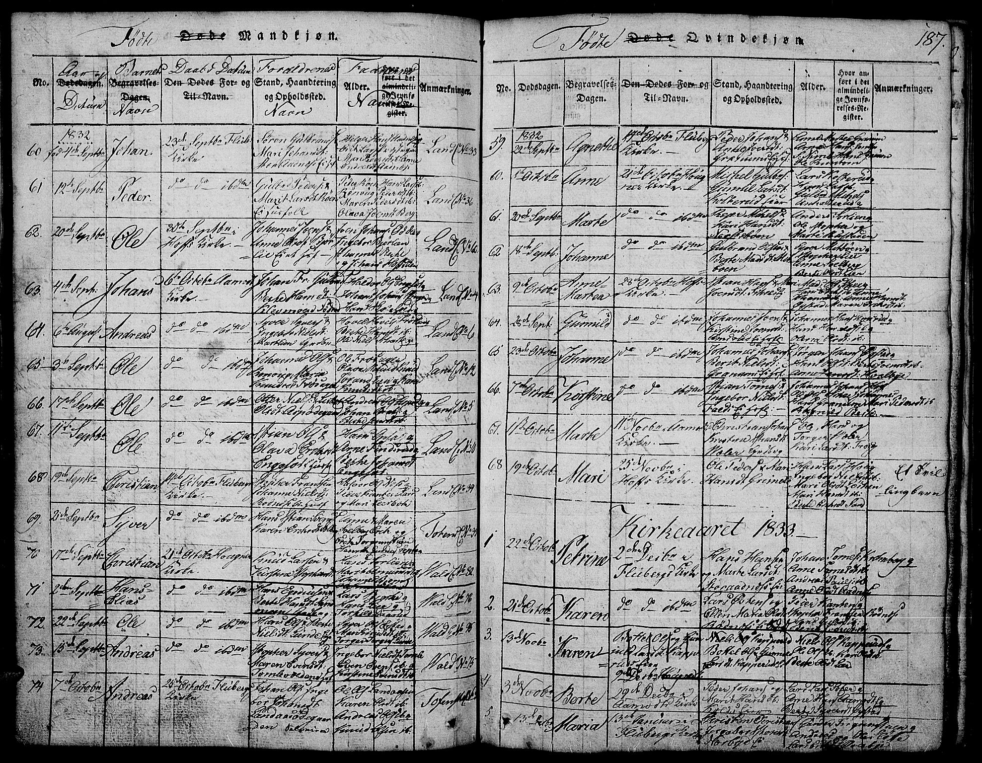 Land prestekontor, SAH/PREST-120/H/Ha/Hab/L0001: Parish register (copy) no. 1, 1814-1833, p. 187