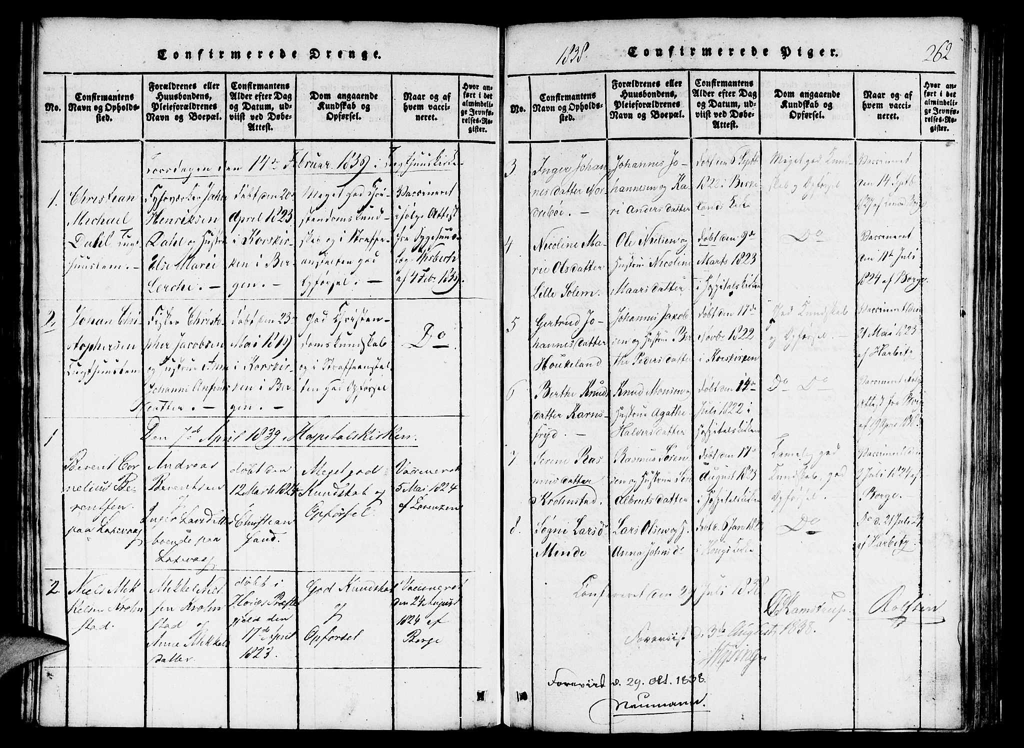 St. Jørgens hospital og Årstad sokneprestembete, AV/SAB-A-99934: Parish register (official) no. A 3, 1815-1843, p. 262