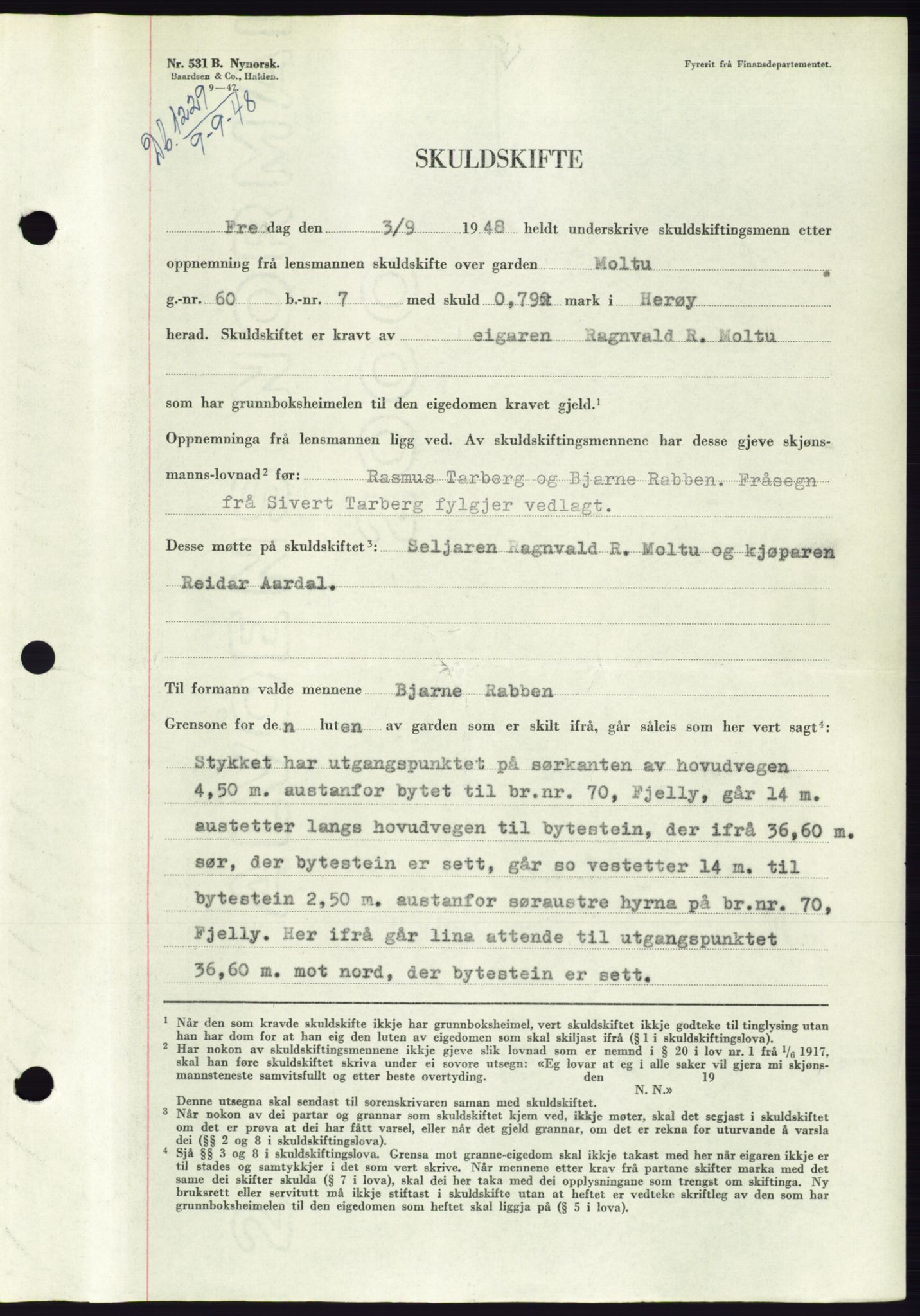 Søre Sunnmøre sorenskriveri, AV/SAT-A-4122/1/2/2C/L0082: Mortgage book no. 8A, 1948-1948, Diary no: : 1229/1948