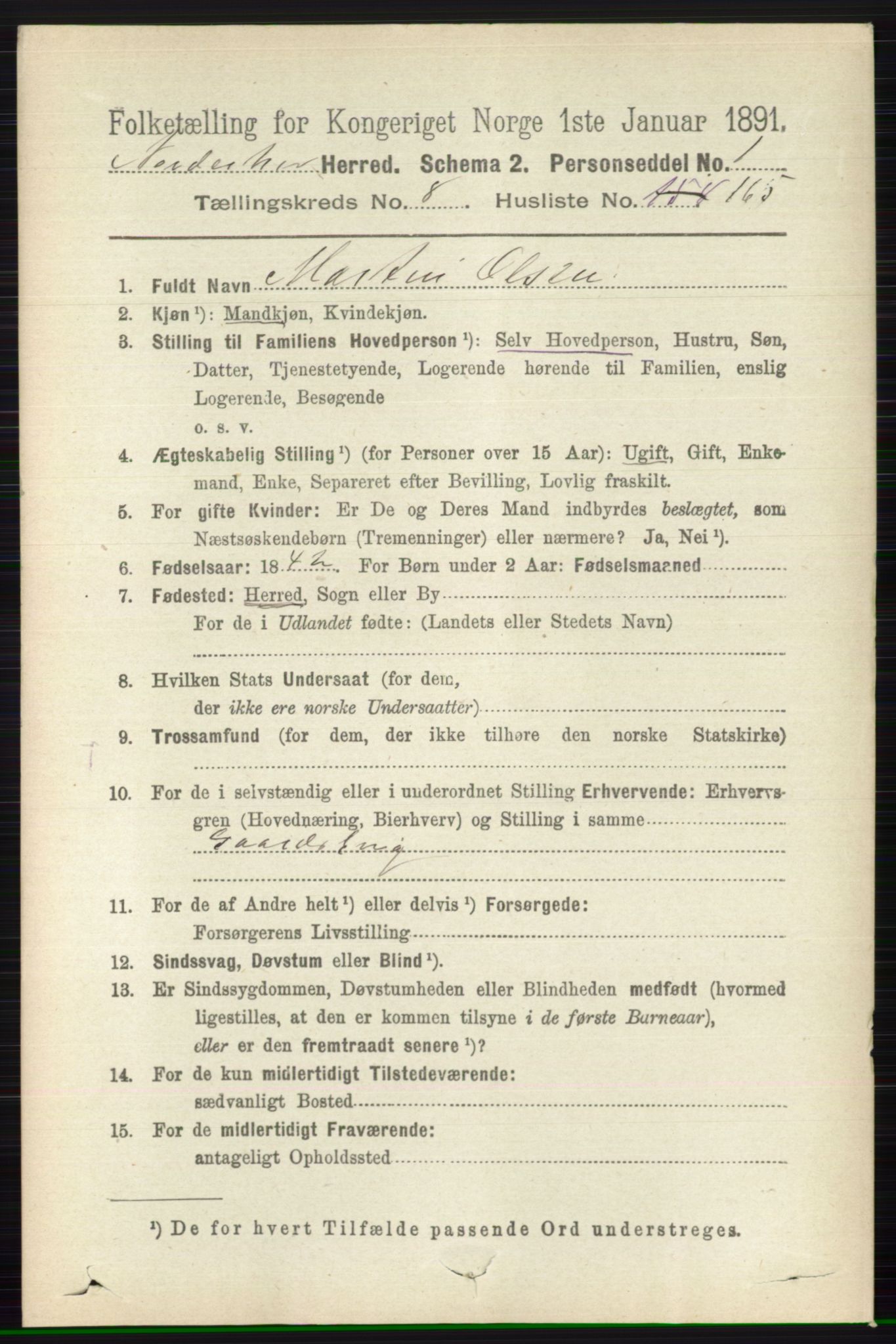 RA, 1891 census for 0613 Norderhov, 1891, p. 6474