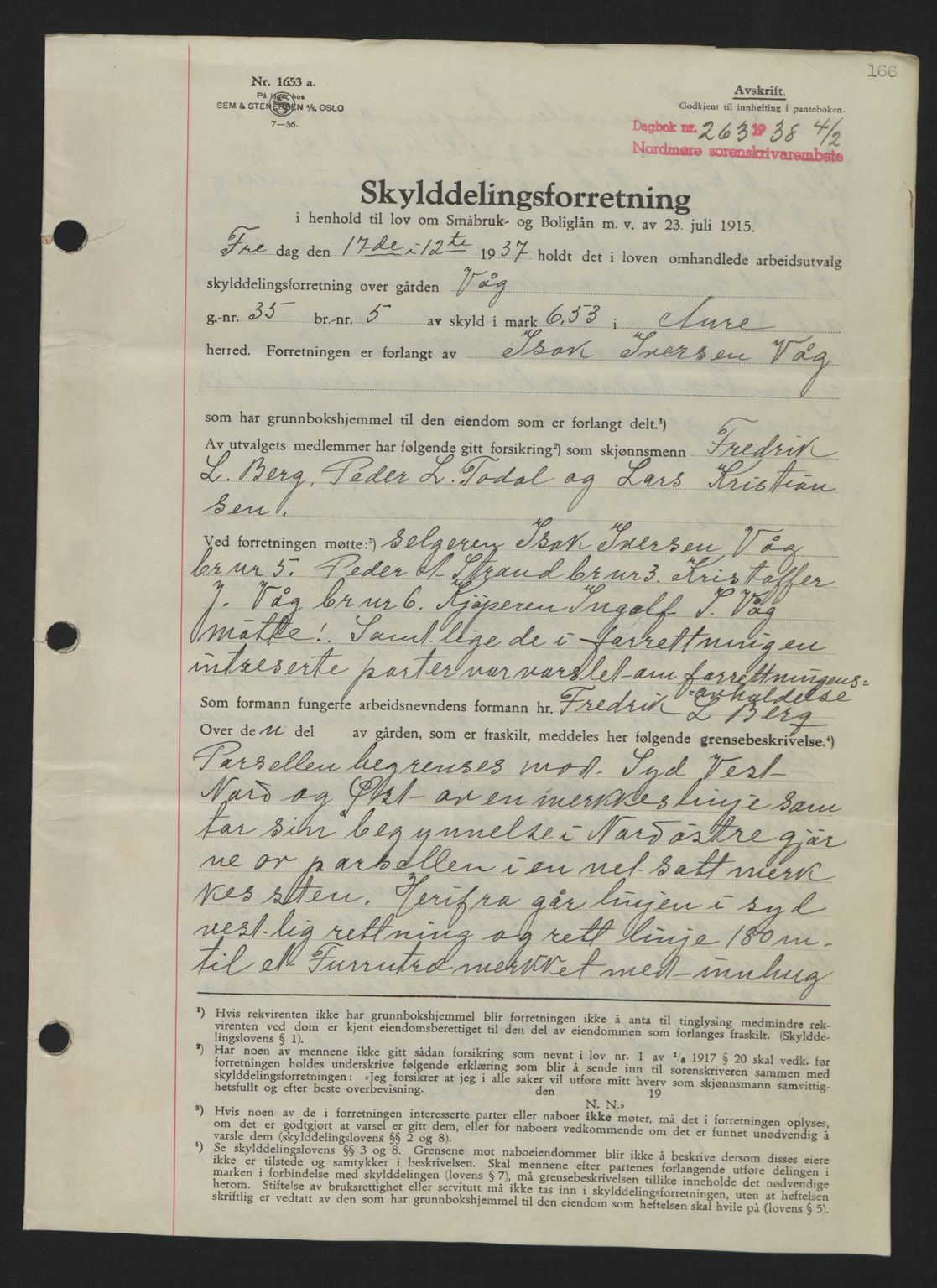 Nordmøre sorenskriveri, AV/SAT-A-4132/1/2/2Ca: Mortgage book no. A83, 1938-1938, Diary no: : 263/1938