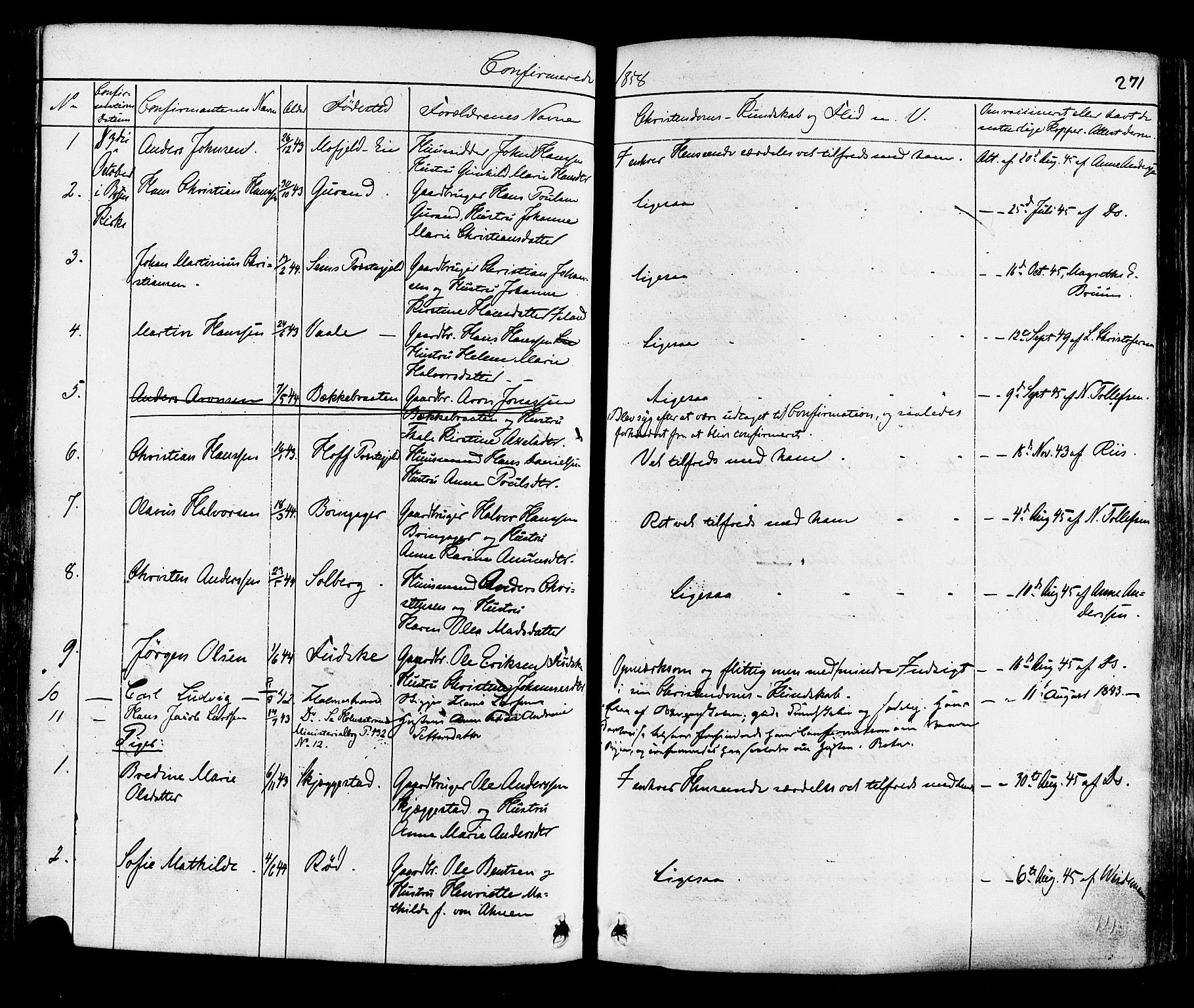 Botne kirkebøker, AV/SAKO-A-340/F/Fa/L0006: Parish register (official) no. I 6, 1836-1877, p. 271