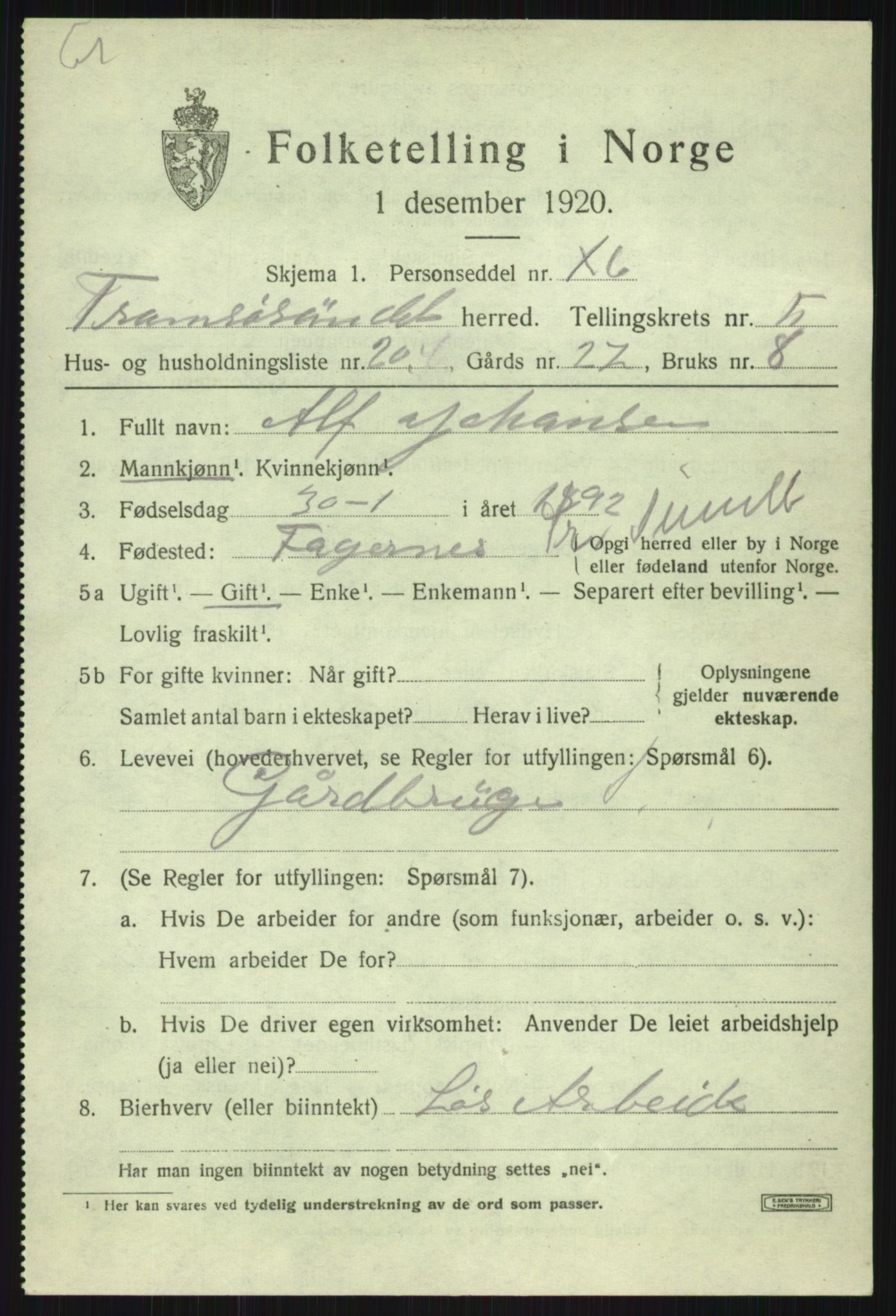 SATØ, 1920 census for Tromsøysund, 1920, p. 4966