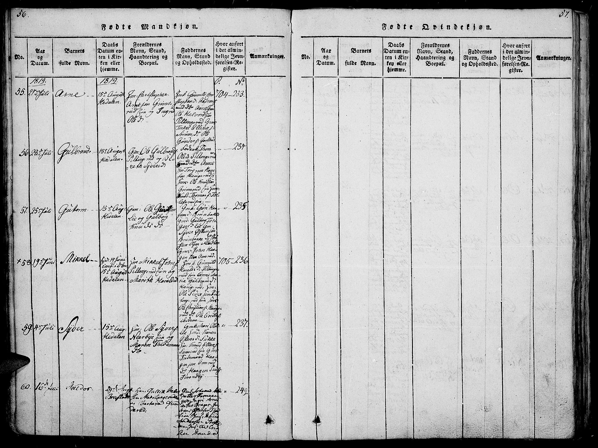 Sør-Aurdal prestekontor, AV/SAH-PREST-128/H/Ha/Haa/L0002: Parish register (official) no. 2, 1815-1840, p. 56-57