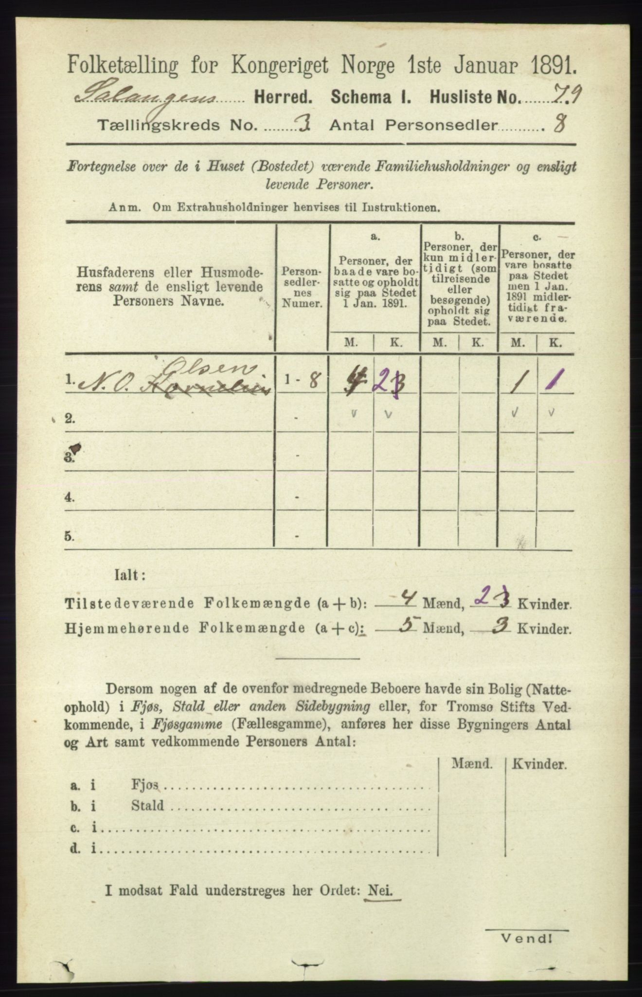 RA, 1891 census for 1921 Salangen, 1891, p. 1217