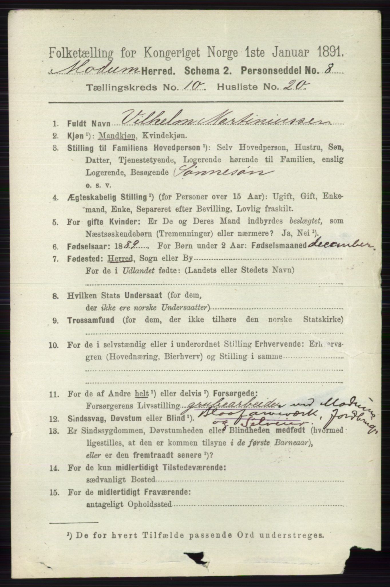 RA, 1891 census for 0623 Modum, 1891, p. 4080