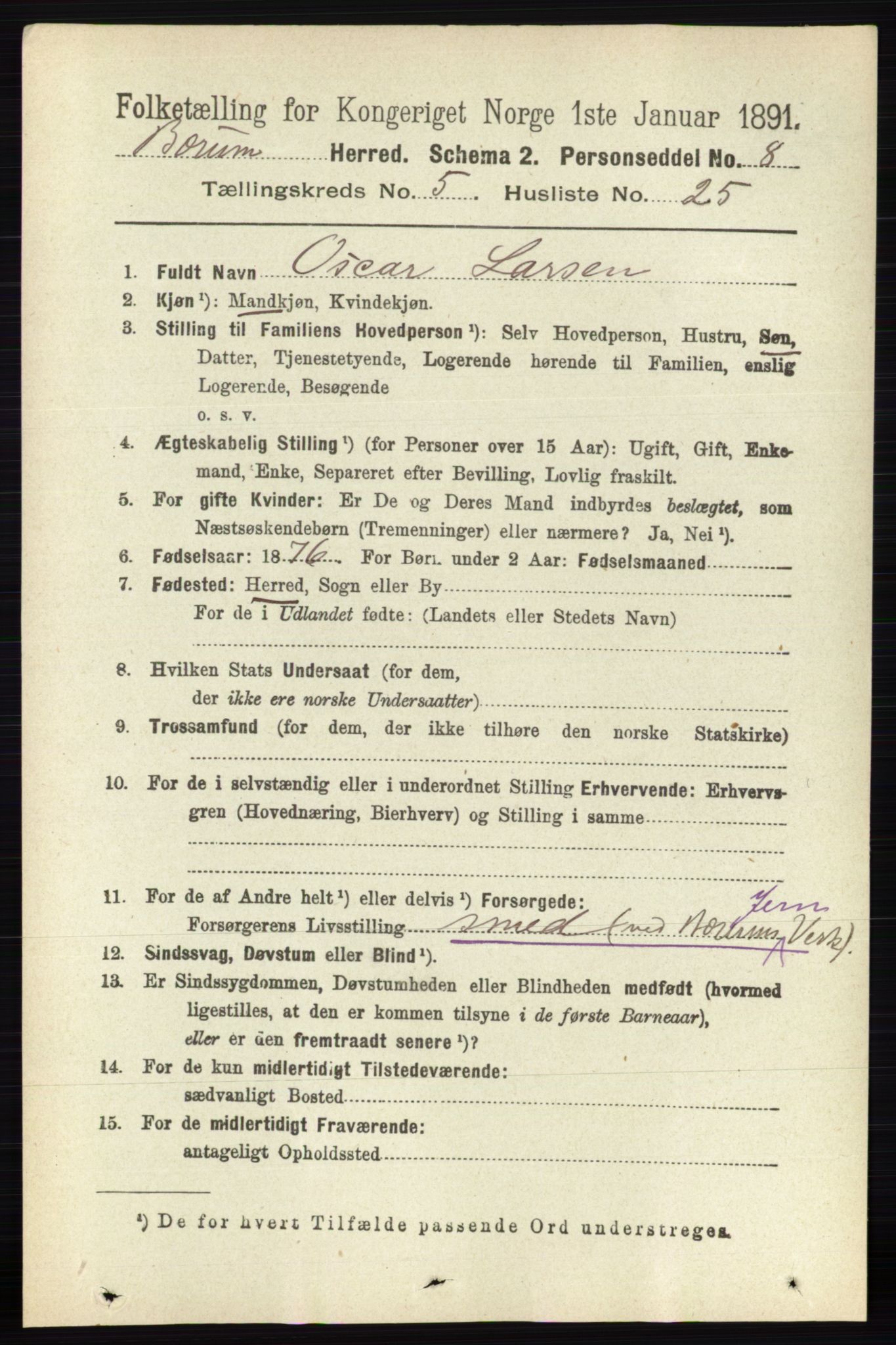 RA, 1891 census for 0219 Bærum, 1891, p. 3147