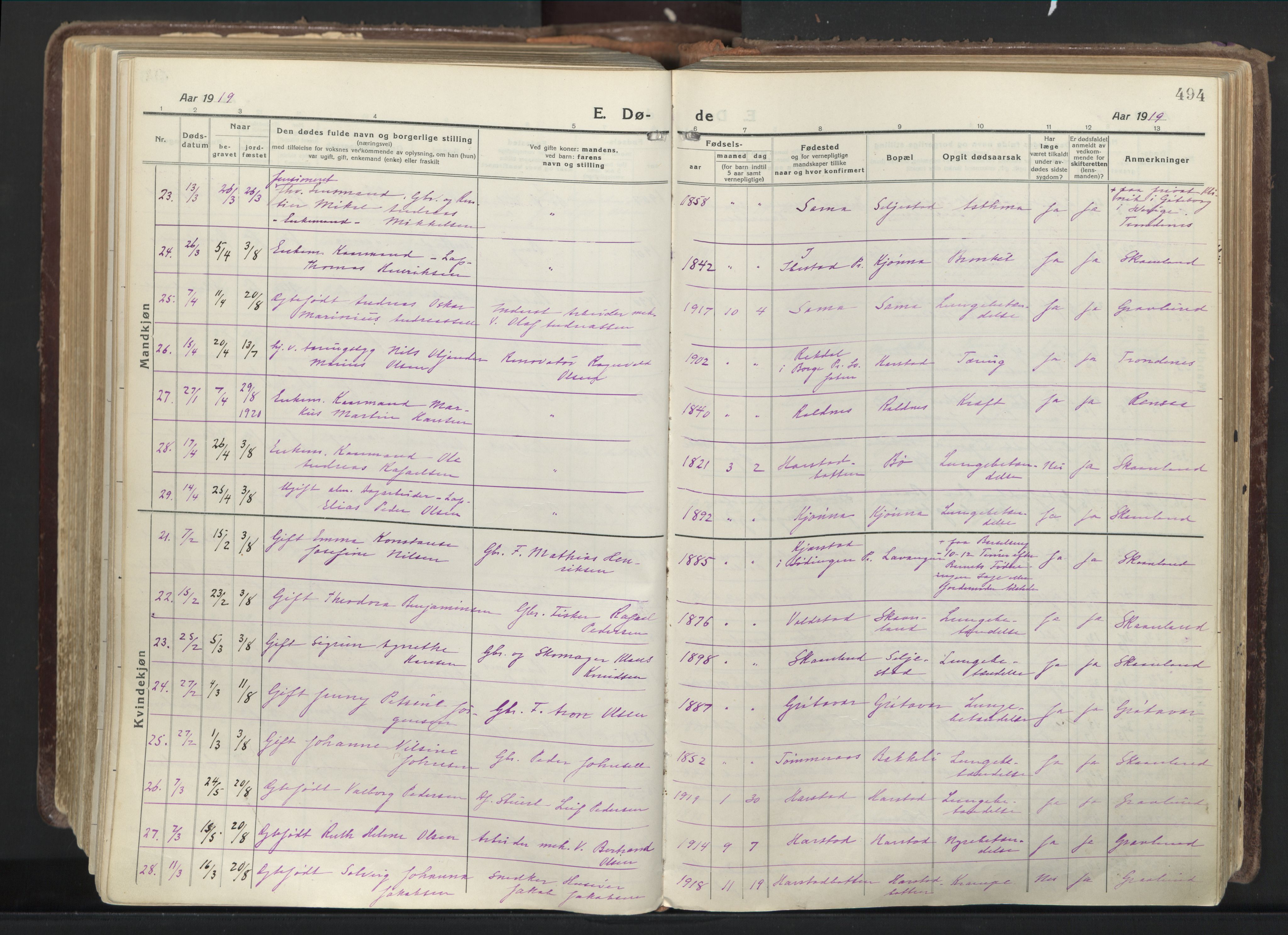 Trondenes sokneprestkontor, AV/SATØ-S-1319/H/Ha/L0019kirke: Parish register (official) no. 19, 1919-1928, p. 494