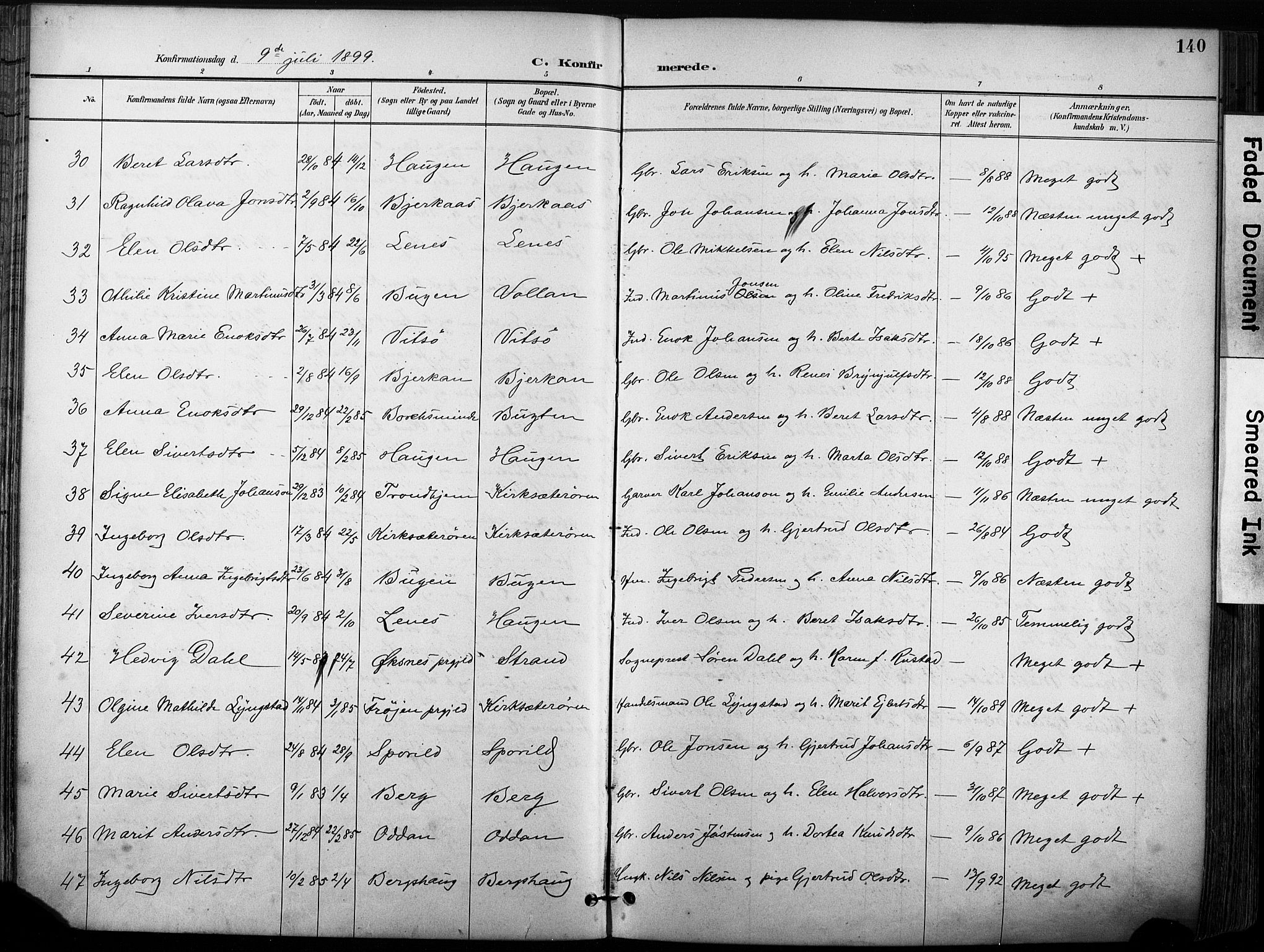 Ministerialprotokoller, klokkerbøker og fødselsregistre - Sør-Trøndelag, SAT/A-1456/630/L0497: Parish register (official) no. 630A10, 1896-1910, p. 140