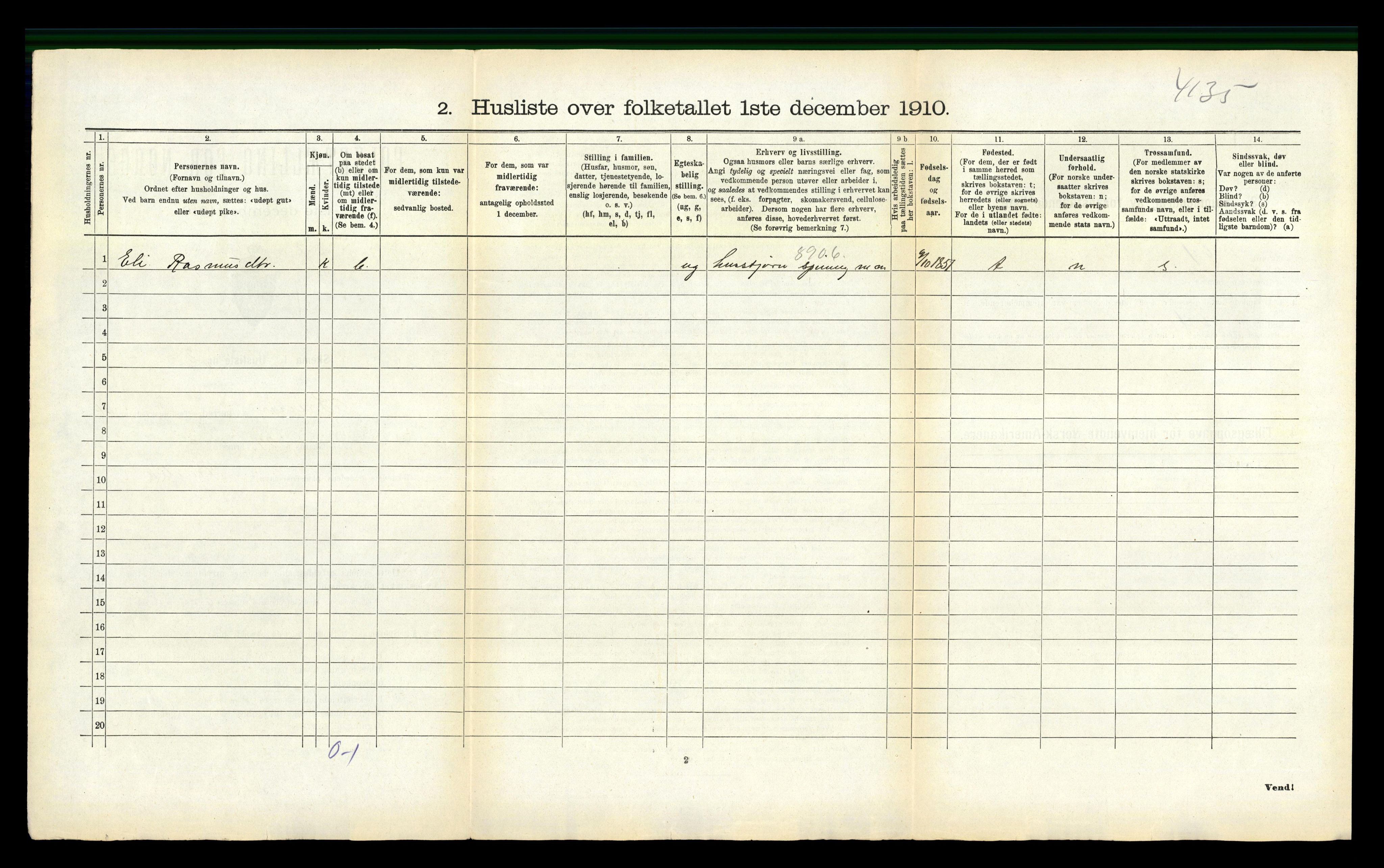 RA, 1910 census for Breim, 1910, p. 405