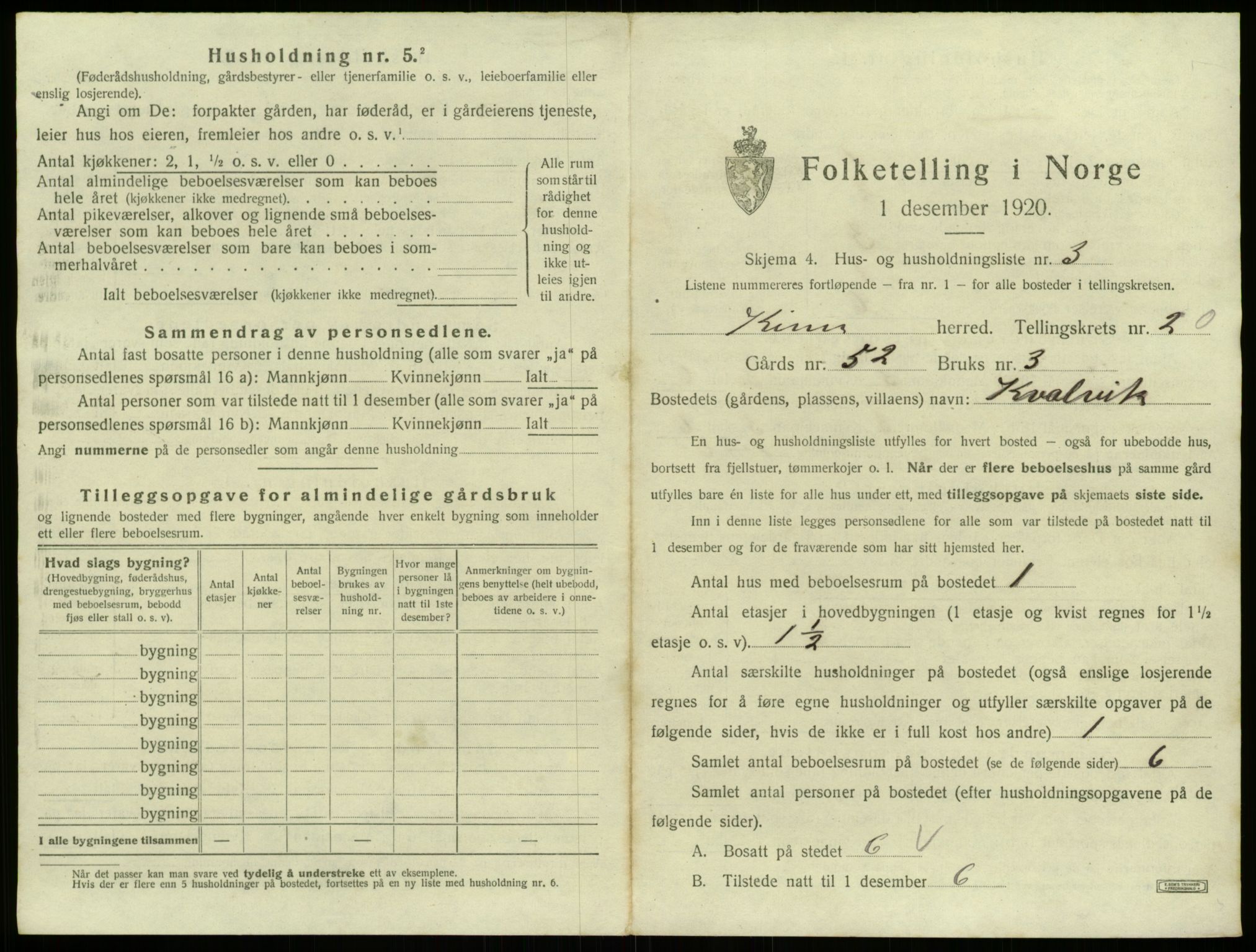 SAB, 1920 census for Kinn, 1920, p. 987