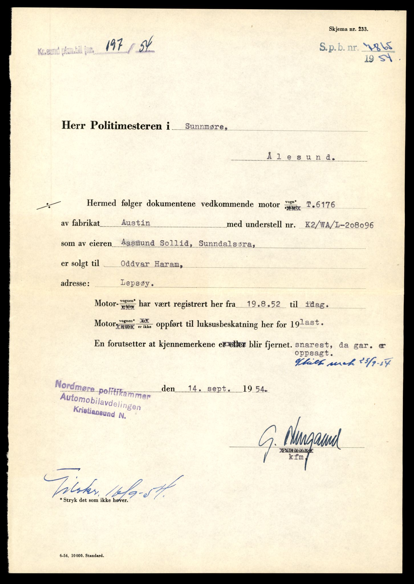 Møre og Romsdal vegkontor - Ålesund trafikkstasjon, AV/SAT-A-4099/F/Fe/L0033: Registreringskort for kjøretøy T 12151 - T 12474, 1927-1998, p. 1055