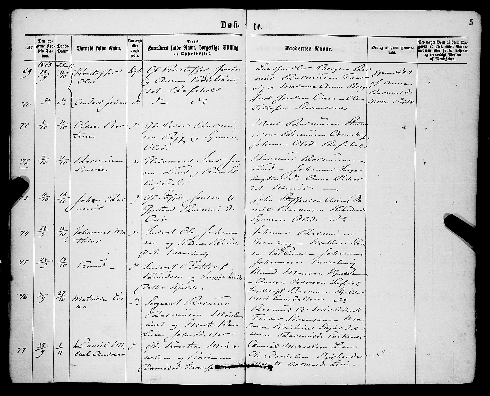 Eid sokneprestembete, AV/SAB-A-82301/H/Haa/Haaa/L0010: Parish register (official) no. A 10, 1867-1878, p. 5