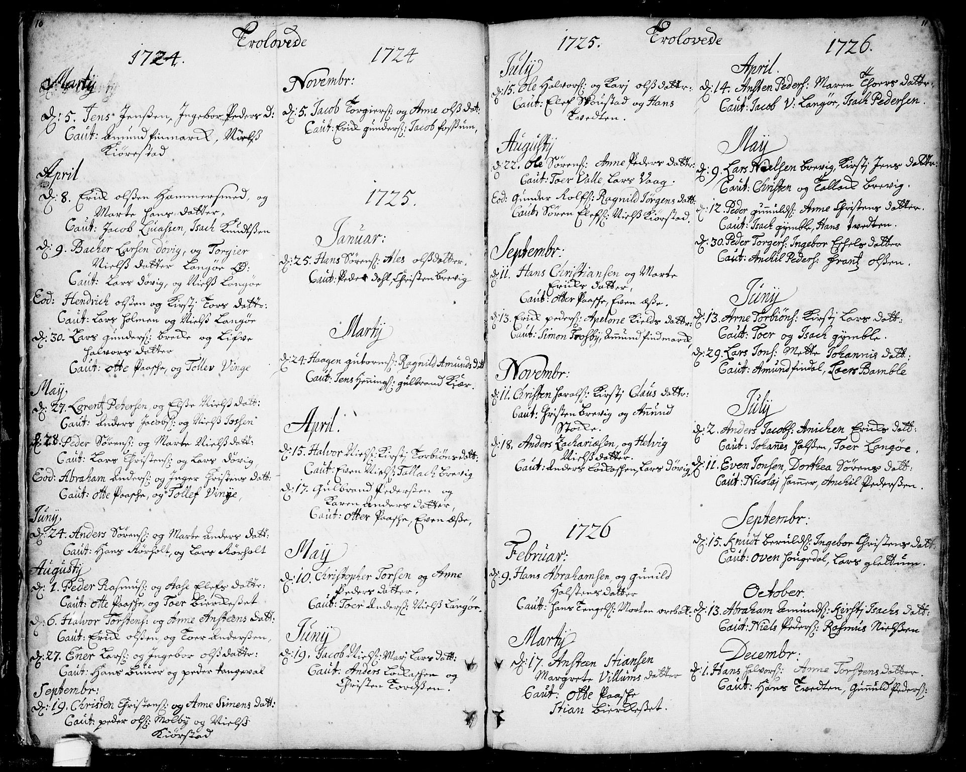 Bamble kirkebøker, SAKO/A-253/F/Fa/L0001: Parish register (official) no. I 1, 1702-1774, p. 10-11