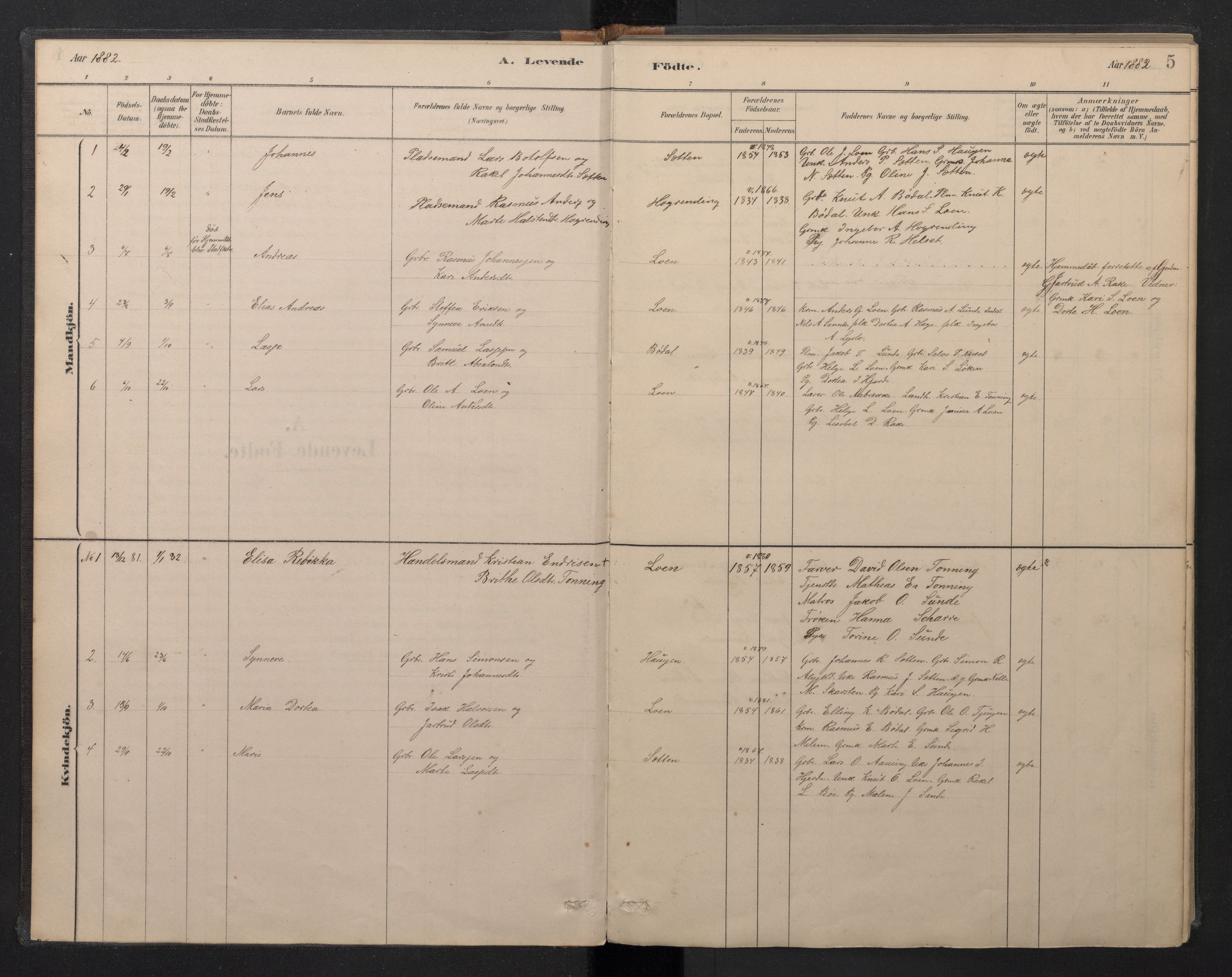 Stryn Sokneprestembete, SAB/A-82501: Parish register (copy) no. B 3, 1881-1918, p. 4b-5a