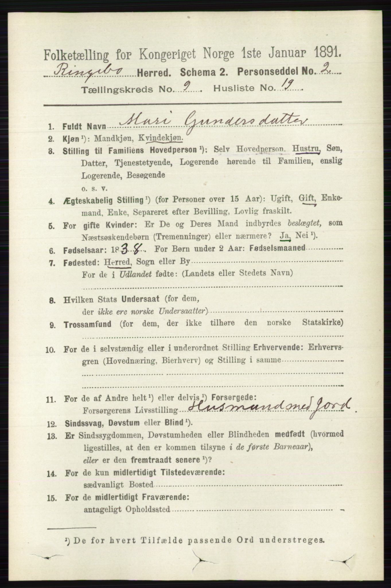 RA, 1891 census for 0520 Ringebu, 1891, p. 4356