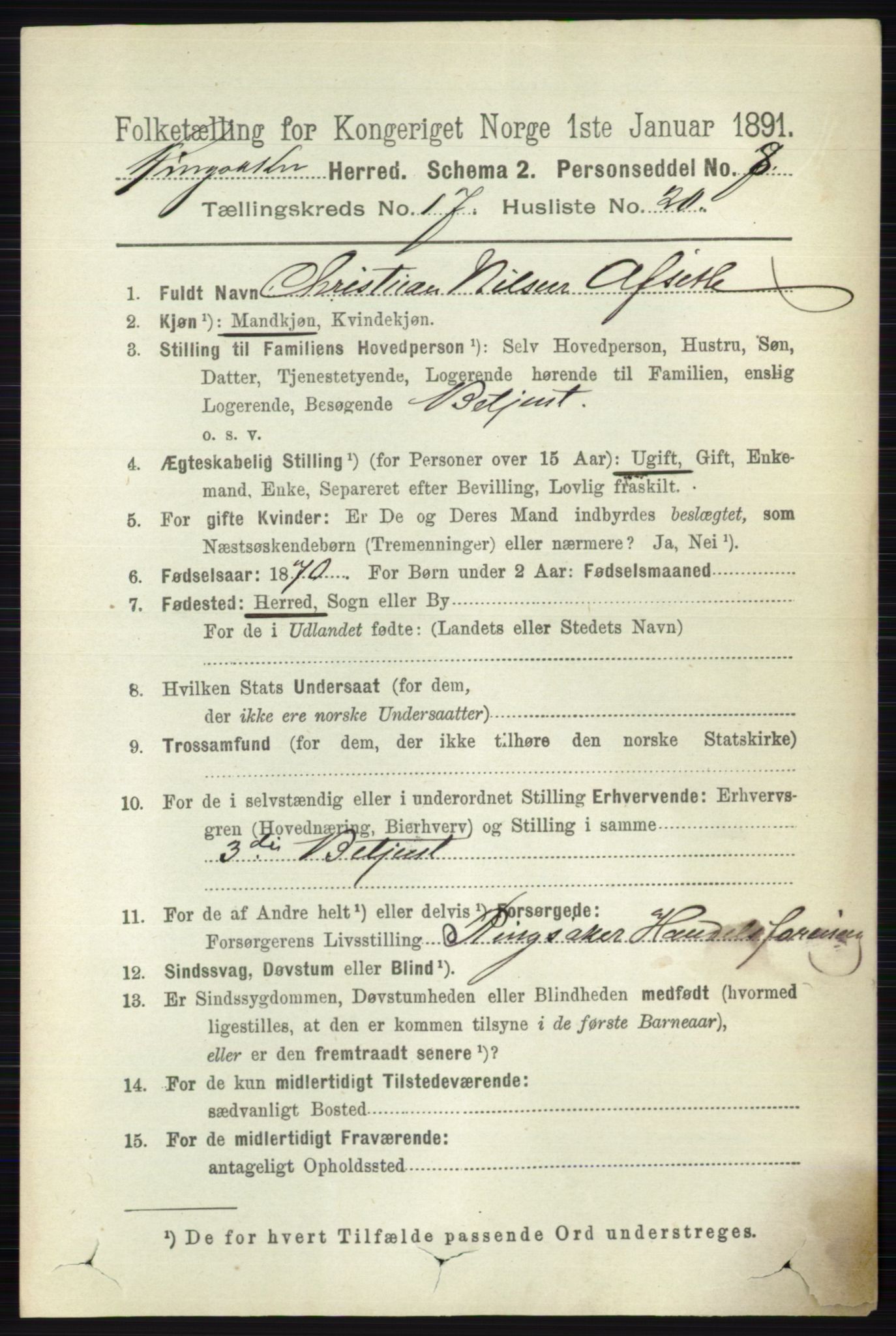 RA, 1891 census for 0412 Ringsaker, 1891, p. 9886