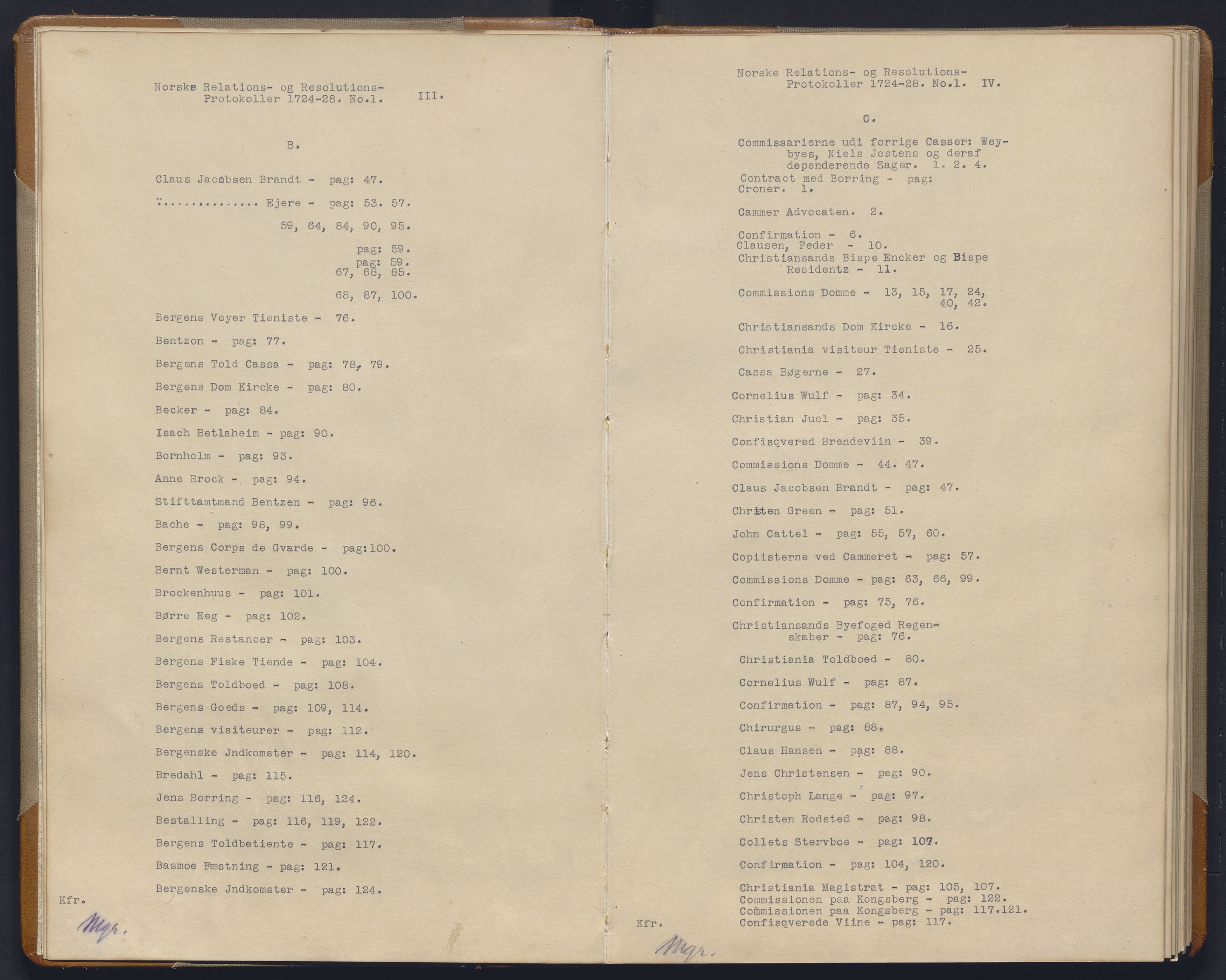 Avskriftsamlingen, AV/RA-EA-4022/F/Fb/L0115: Registratur over norske Relasjons- og resolusjonsprotkoller, 1724-1728, p. 6