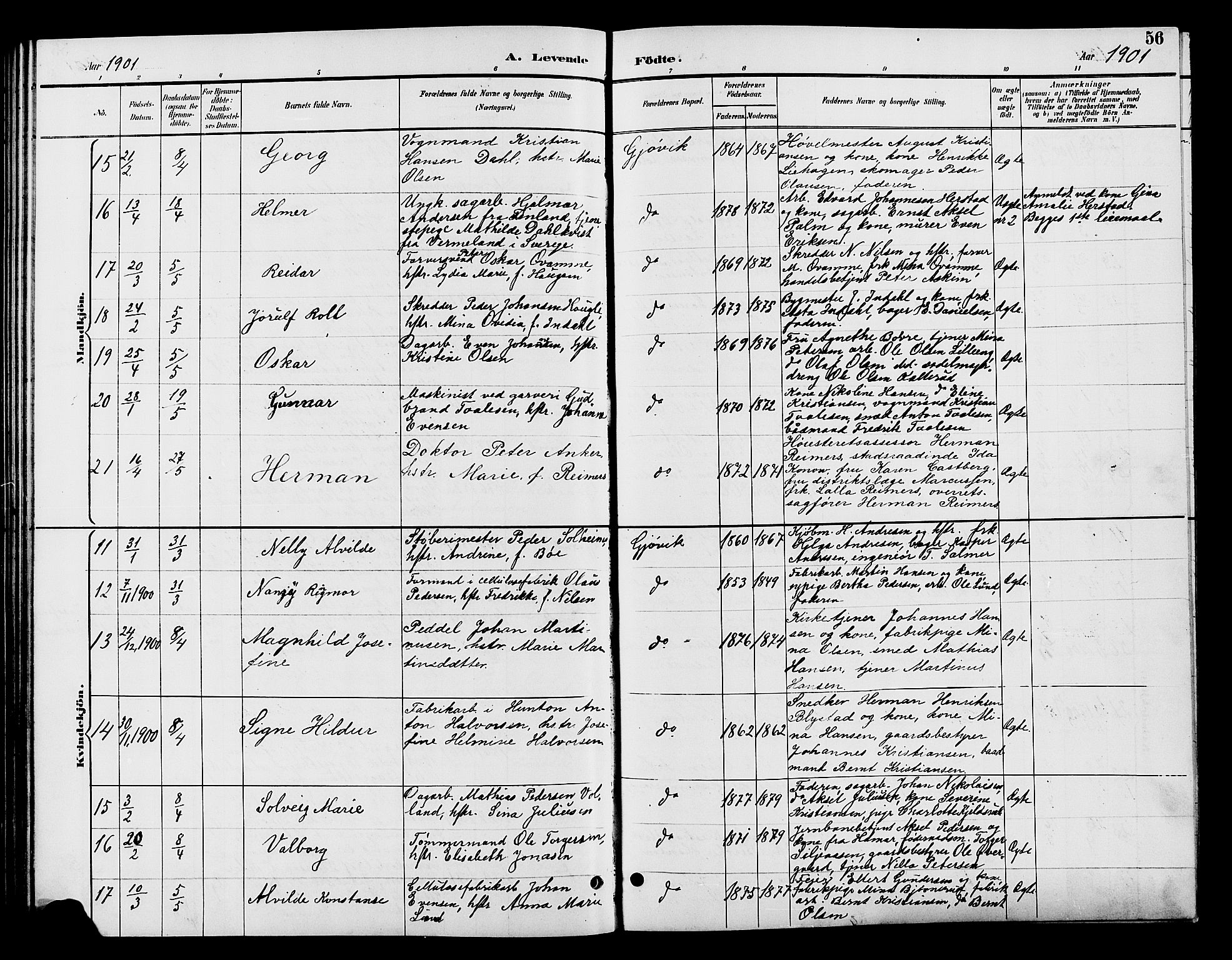 Vardal prestekontor, AV/SAH-PREST-100/H/Ha/Hab/L0009: Parish register (copy) no. 9, 1894-1902, p. 56