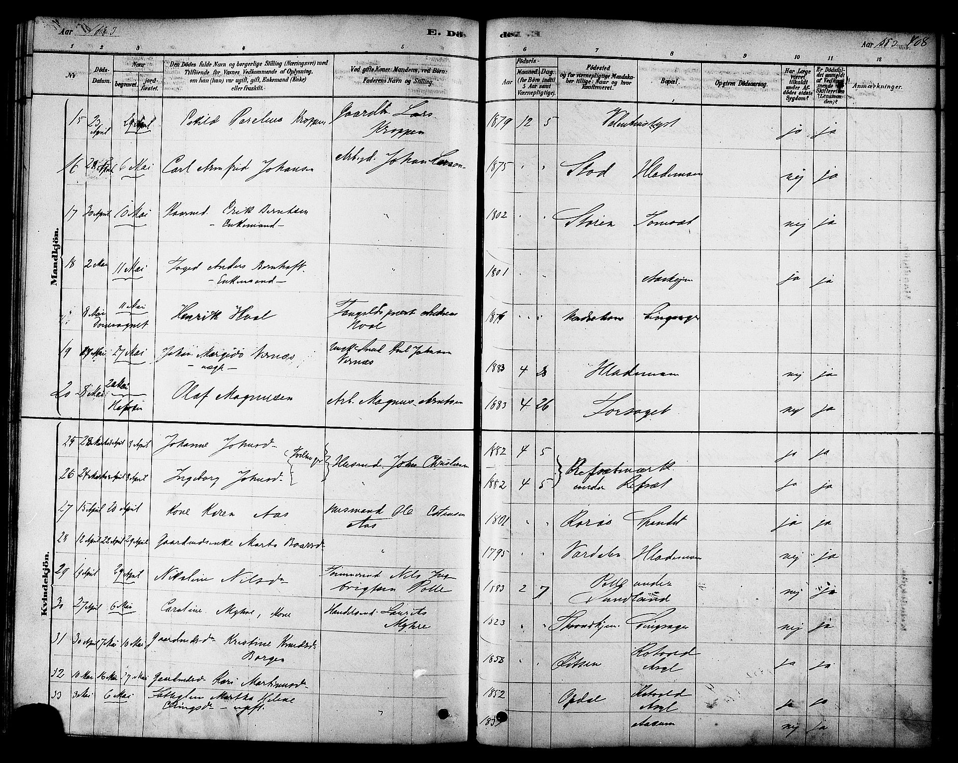 Ministerialprotokoller, klokkerbøker og fødselsregistre - Sør-Trøndelag, AV/SAT-A-1456/606/L0294: Parish register (official) no. 606A09, 1878-1886, p. 408