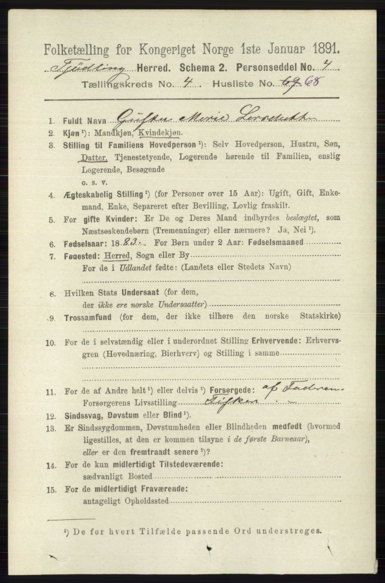 RA, 1891 census for 0725 Tjølling, 1891, p. 1831