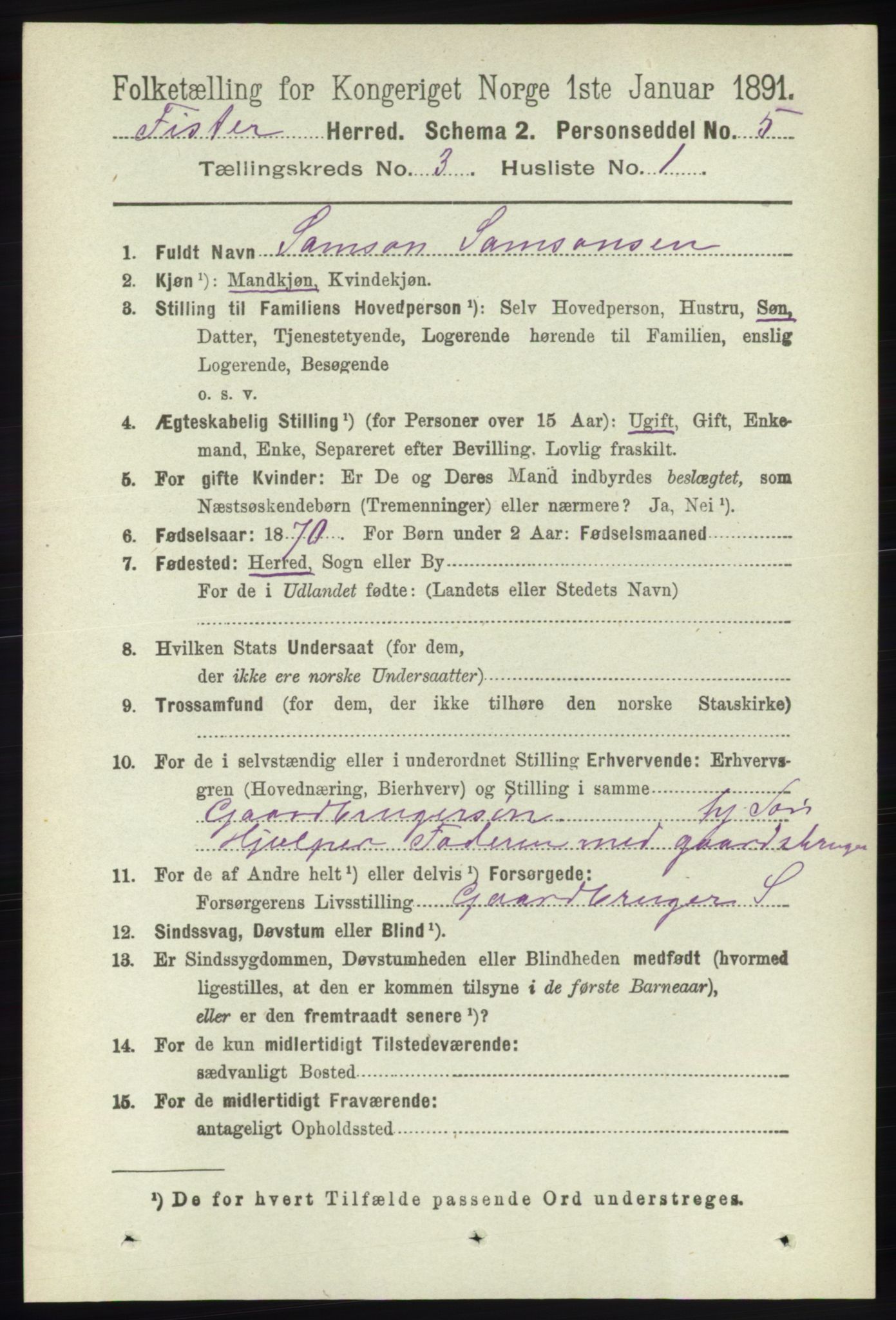 RA, 1891 census for 1132 Fister, 1891, p. 527