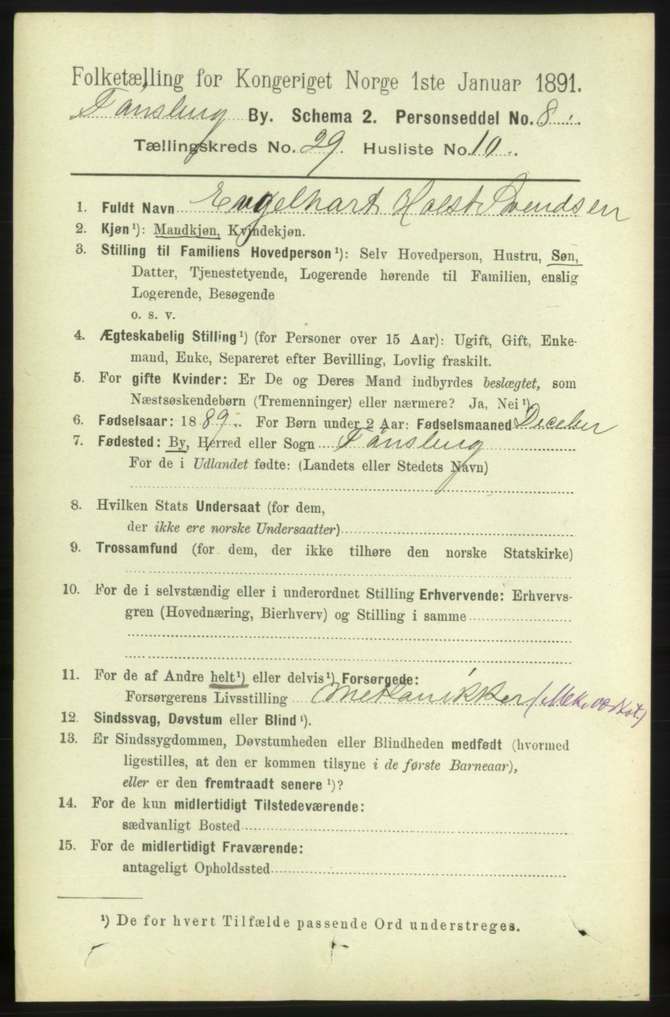 RA, 1891 census for 0705 Tønsberg, 1891, p. 7204