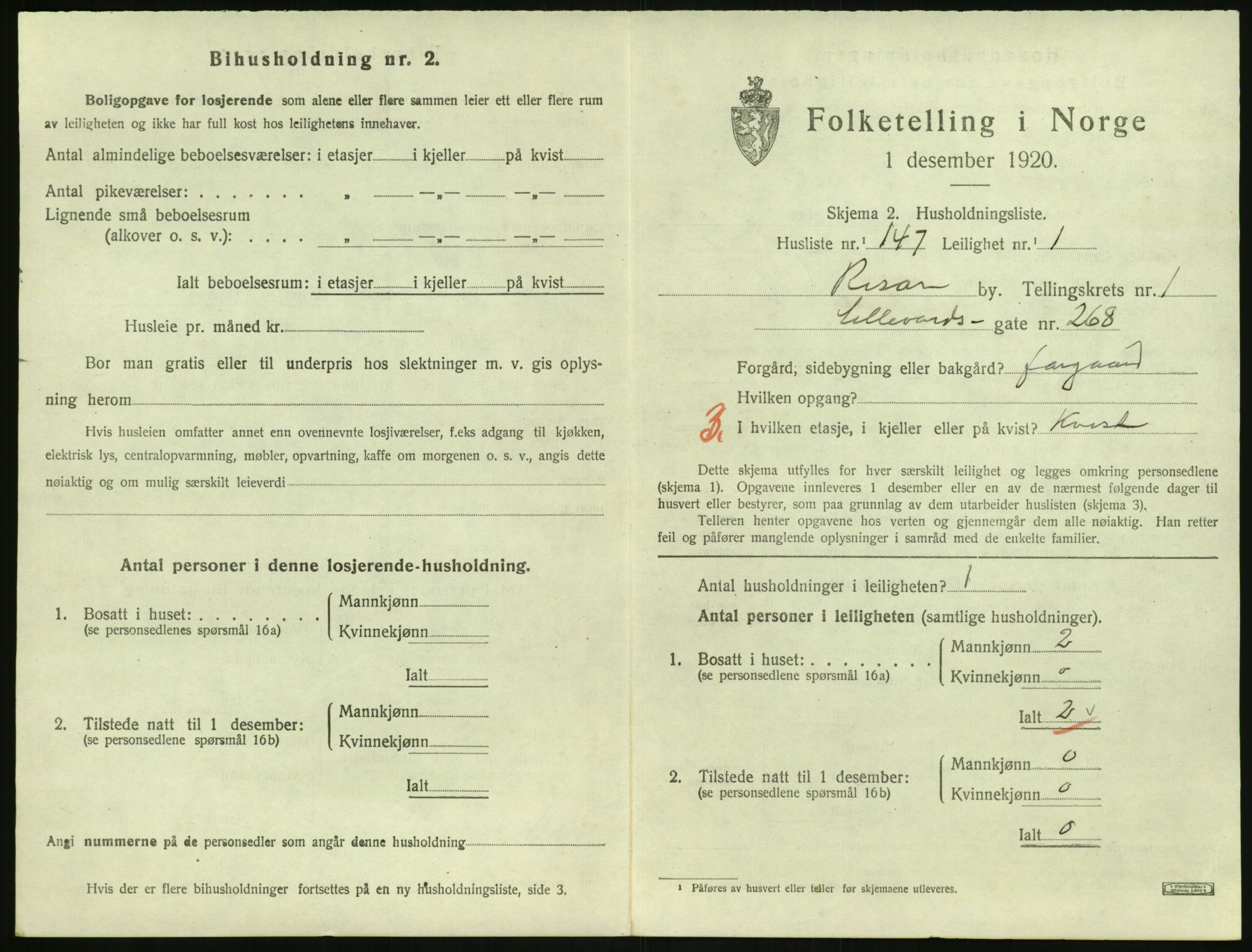 SAK, 1920 census for Risør, 1920, p. 1707