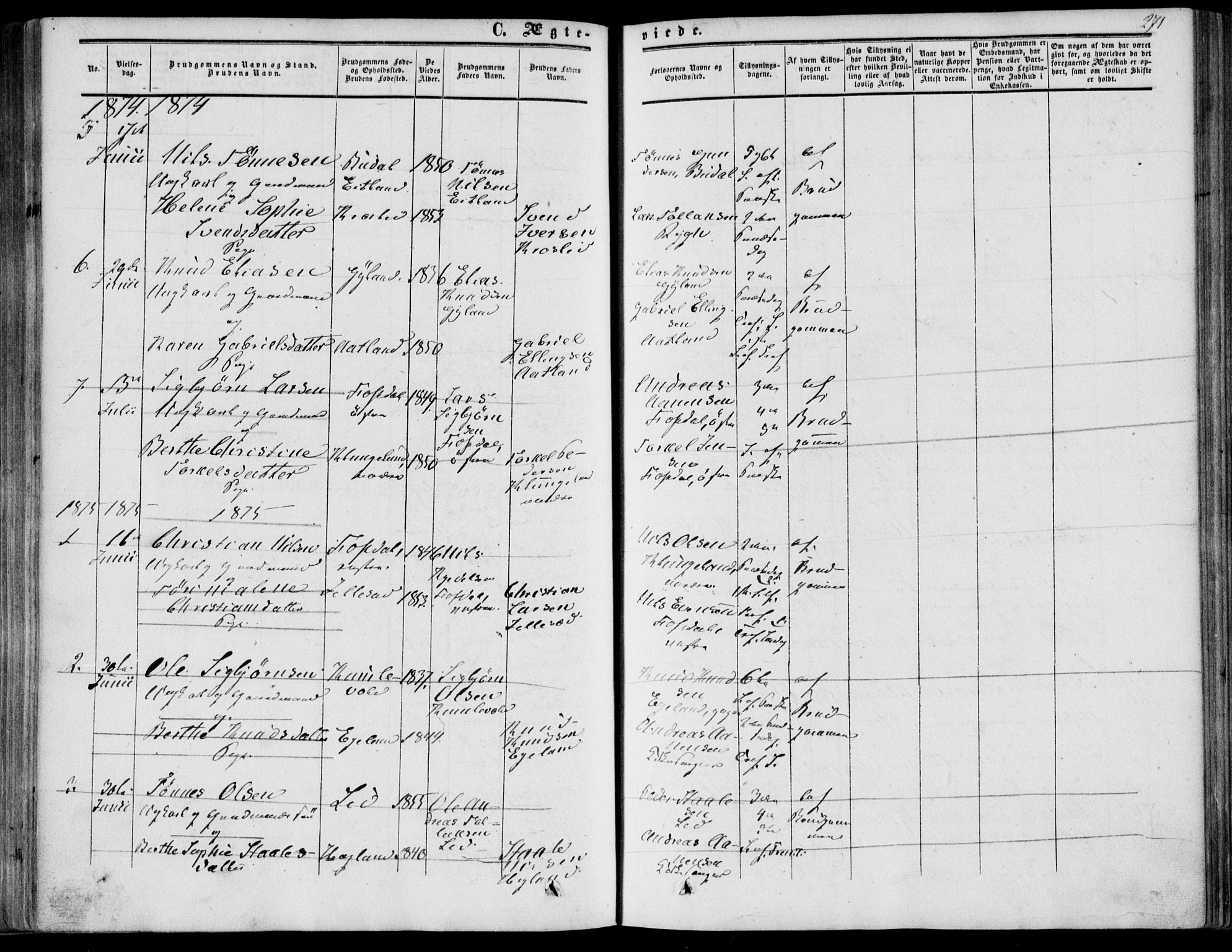 Bakke sokneprestkontor, SAK/1111-0002/F/Fa/Fab/L0002: Parish register (official) no. A 2, 1855-1884, p. 271