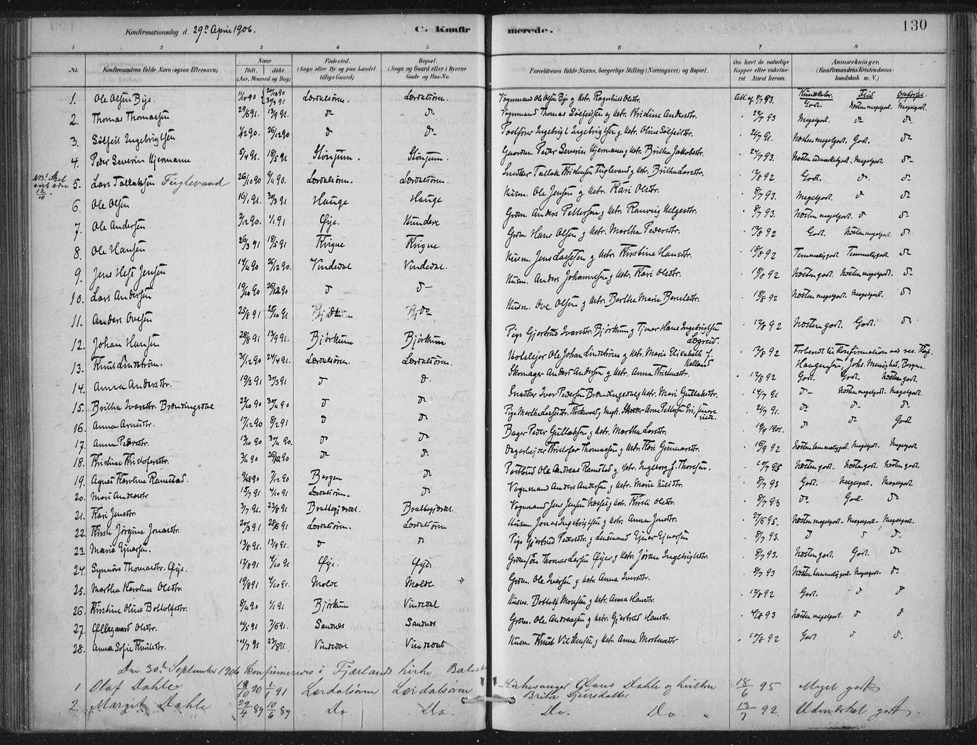 Lærdal sokneprestembete, AV/SAB-A-81201: Parish register (official) no. D  1, 1878-1908, p. 130