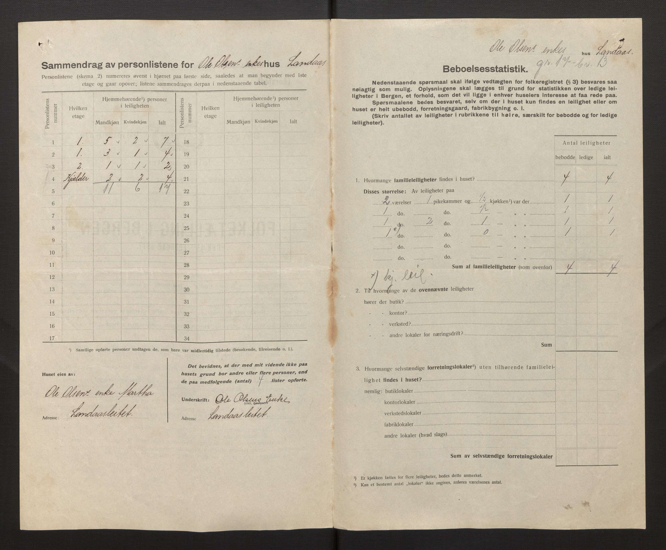 SAB, Municipal Census 1917 for Bergen, 1917, p. 53329