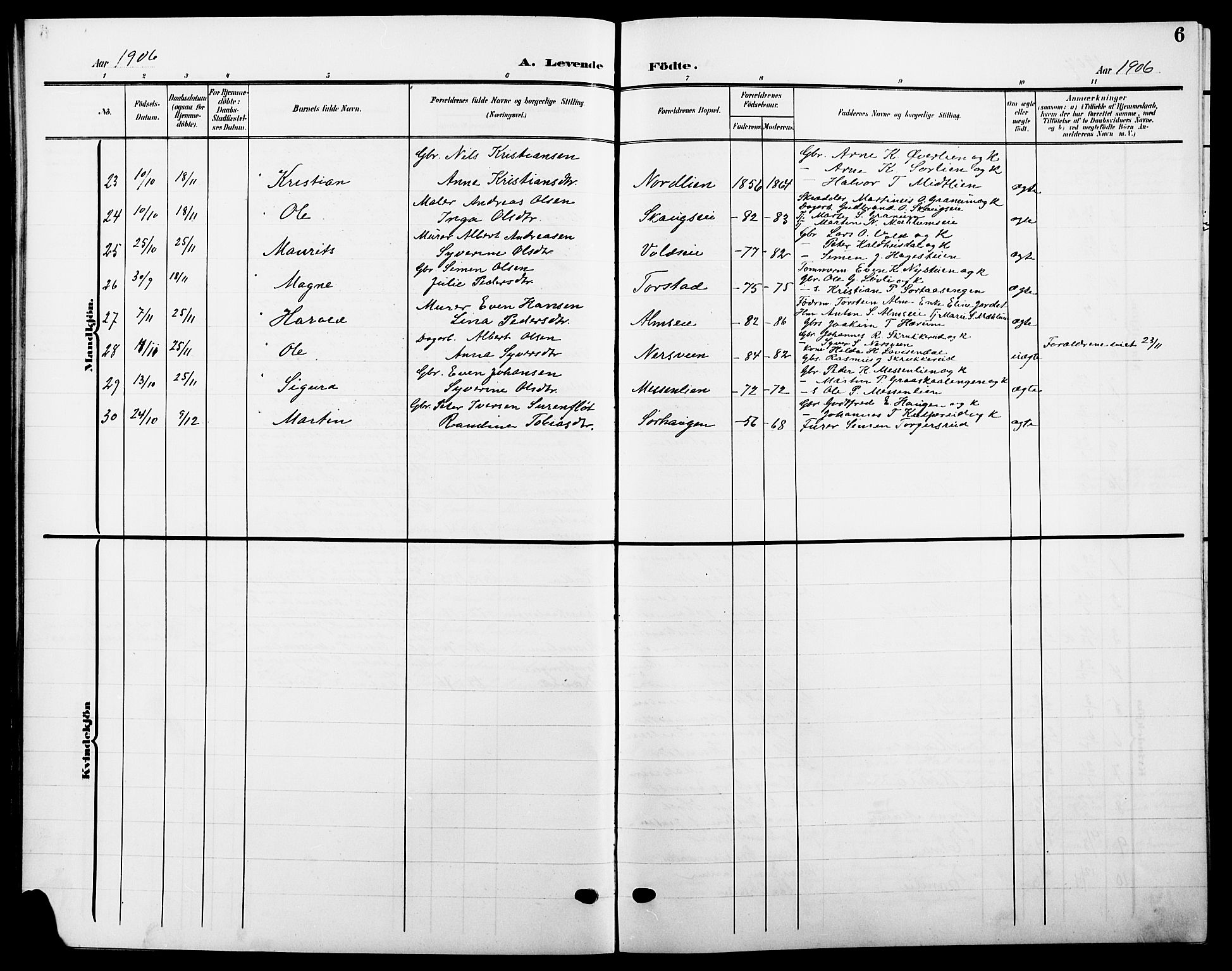 Ringsaker prestekontor, AV/SAH-PREST-014/L/La/L0016: Parish register (copy) no. 16, 1905-1920, p. 6