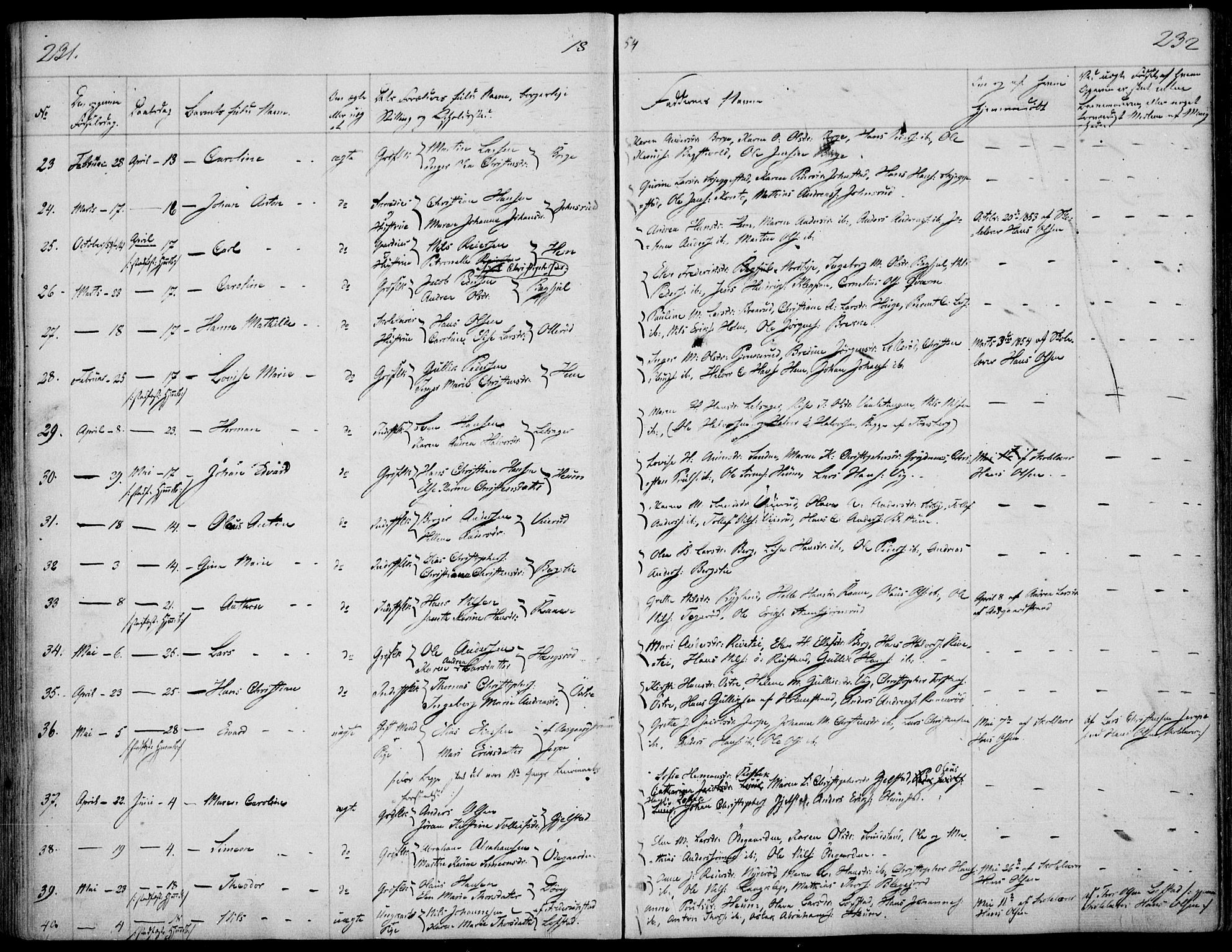 Våle kirkebøker, AV/SAKO-A-334/F/Fa/L0009a: Parish register (official) no. I 9A, 1839-1860, p. 231-232